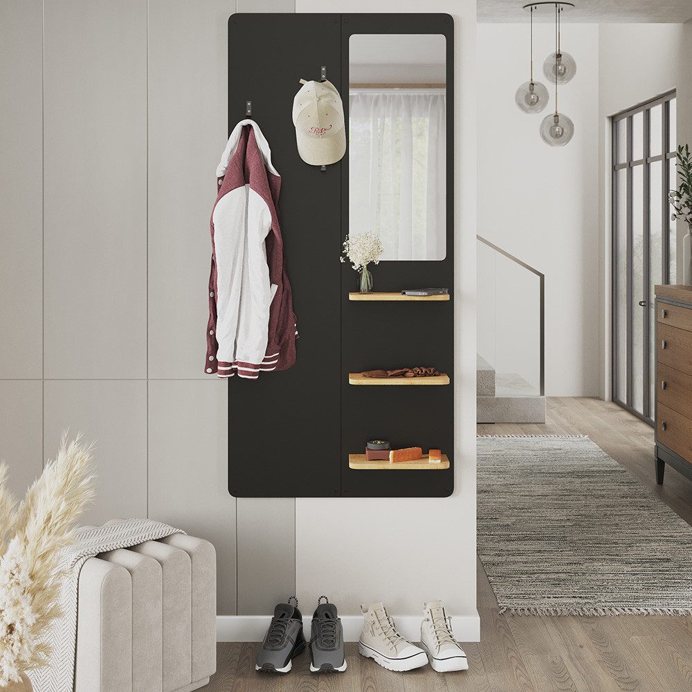 Vicco Garderobenschrank Jochen, Schwarz/Eiche, 70 x 150 cm mit Spiegel (1-St)