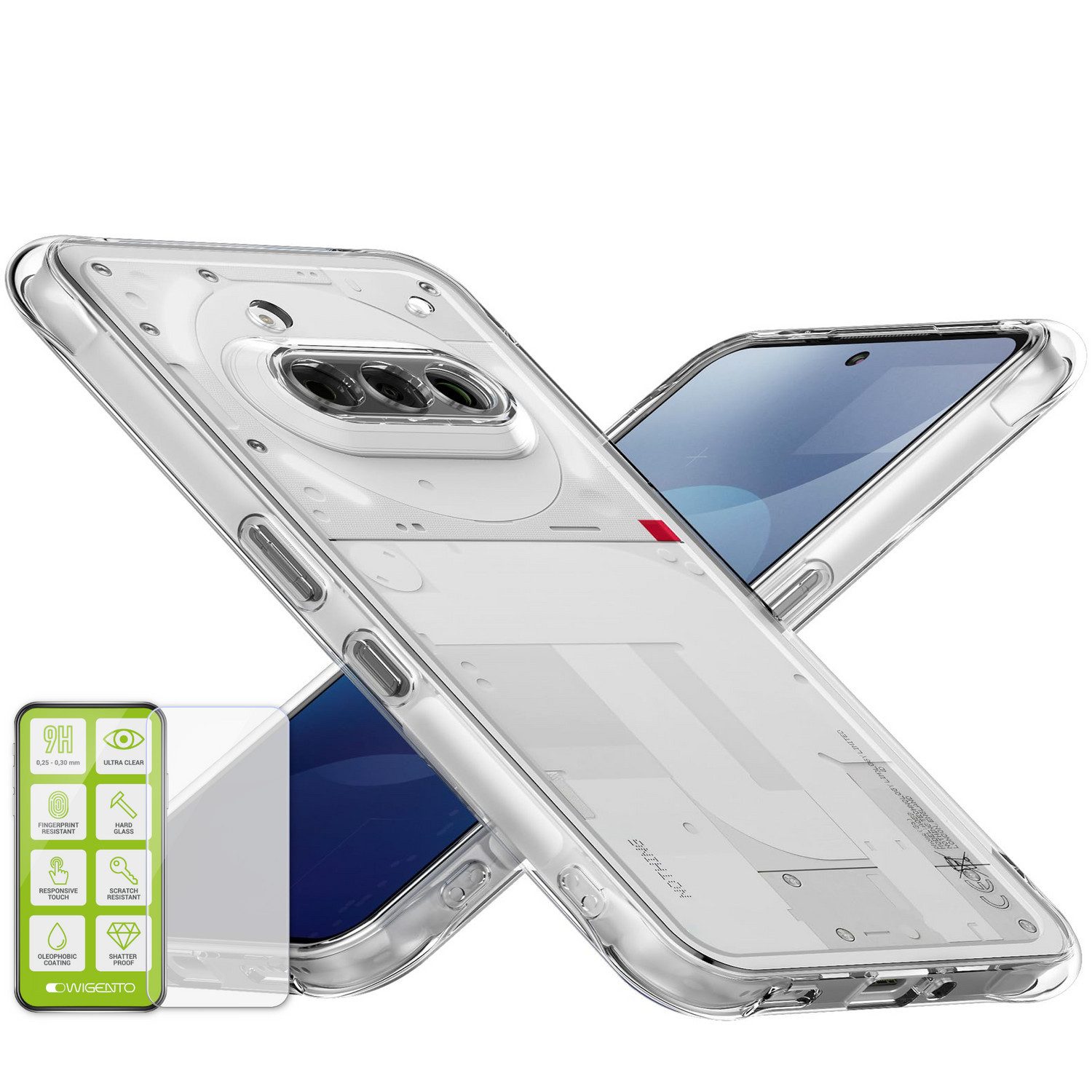 Wigento Handyhülle Für Nothing Phone 3a Silikon TPU Hülle Transparent + H9 Hart Glas, Produktset TPU Hülle mit Hart Glas