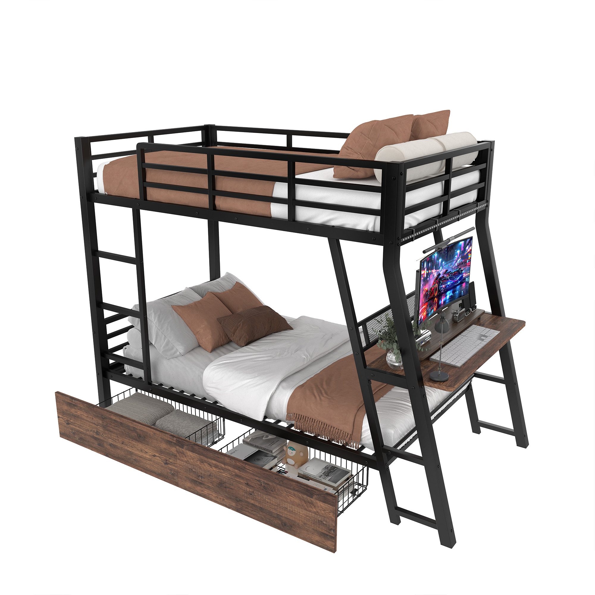 OKWISH Etagenbett Kinderbett Metallbett (mit LED-Beleuchtung günstig online kaufen