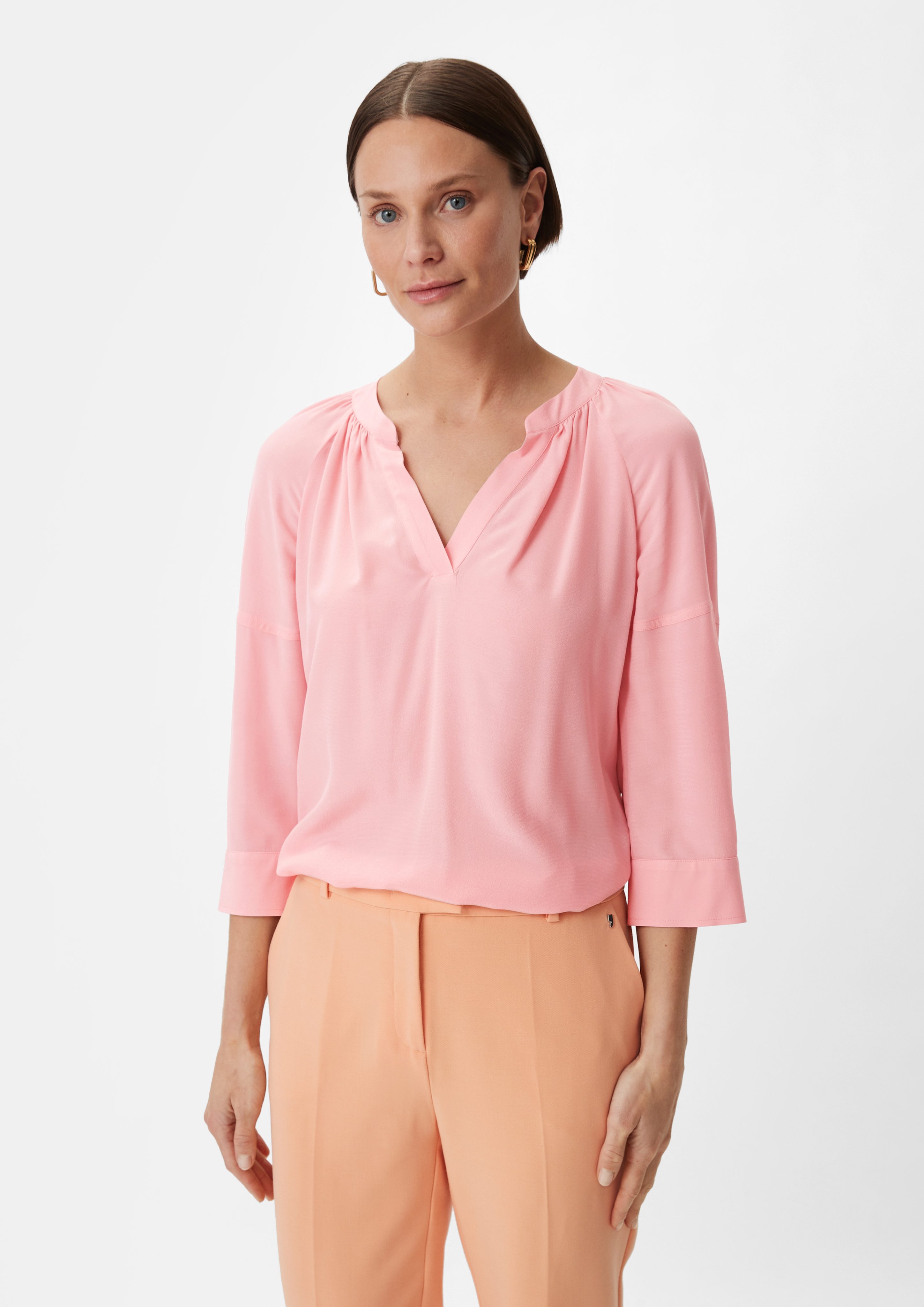 Comma 3/4-Arm-Shirt Bluse aus Crêpe Raffung