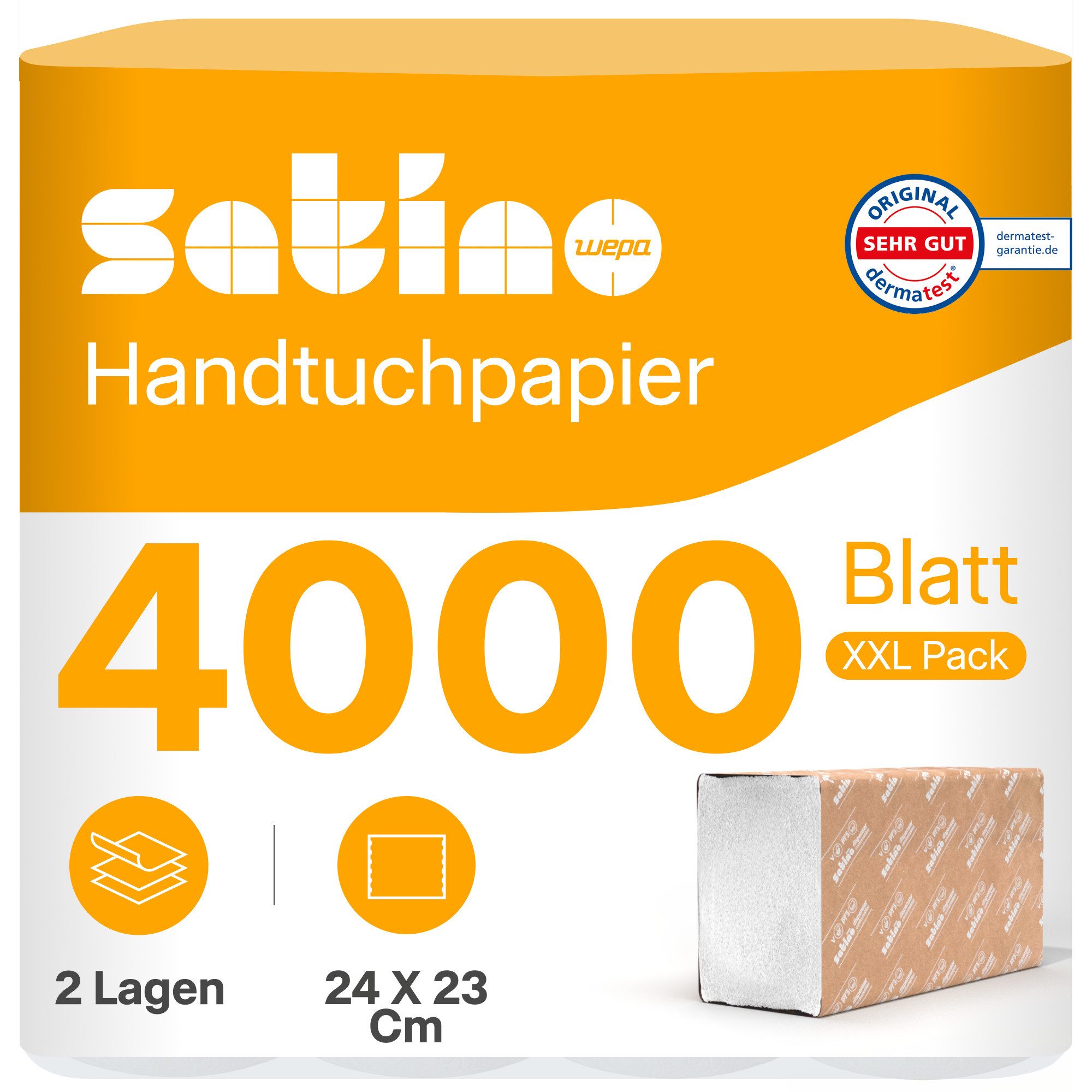 Satino Papierhandtuch 2-lagig - 4.000 Papierhandtücher - ZZ-Falz - 24 x 23 cm (4000-St)