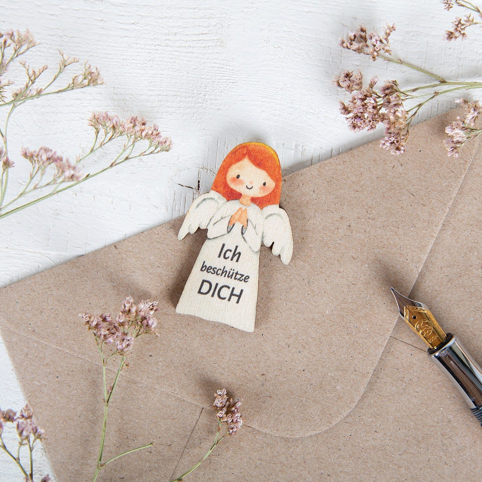 Logbuch-Verlag Dekofigur 5 kleine Schutzengel Holz 5,5 cm Flache Engel Glücksbringer