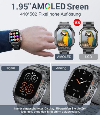 Lige Smartwatch (1,95 Zoll, iOS Android), 380mAh 5ATM Wasserdicht Fitness Blutdruck Herzfrequenz Spo2 Tracker