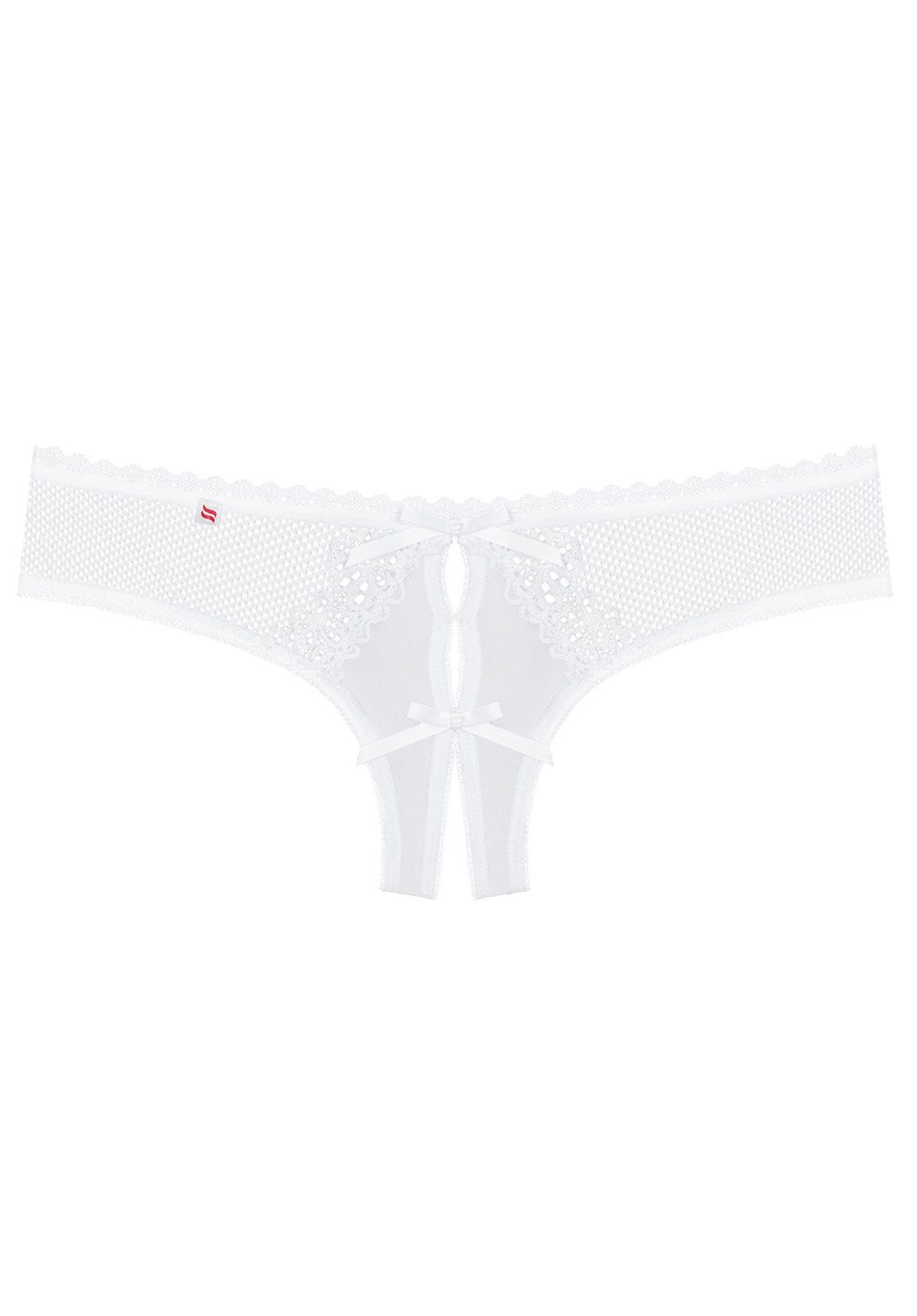 Obsessive Tanga-Ouvert Spitzen-String mit Schleifen und filigranen Details - weiß (1-St) offener Schritt