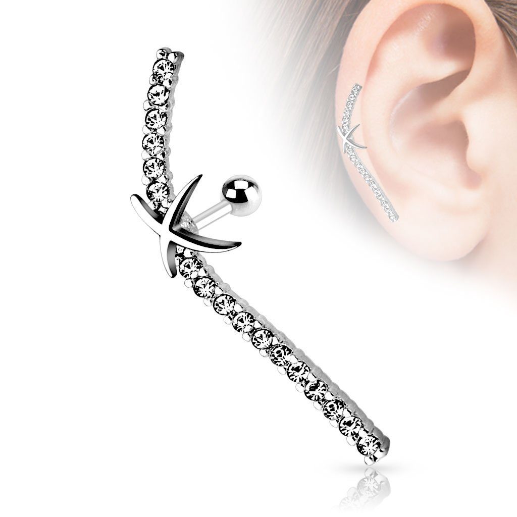 Taffstyle Piercing-Set Tragus Stab Knorpel Kristallen, Chirurgenstahl Helixpiercing 316 Seestern Piercing Cartilage mit Helix Stecker L