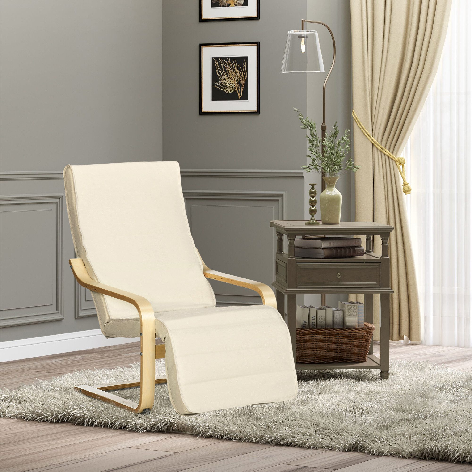 HOMCOM Relaxsessel Polstersessel mit Leinenoptik Sessel (Set, 1-St., Lesesessel), 5-fach verstellbare Fußstütze, abnehmbare Bezüge
