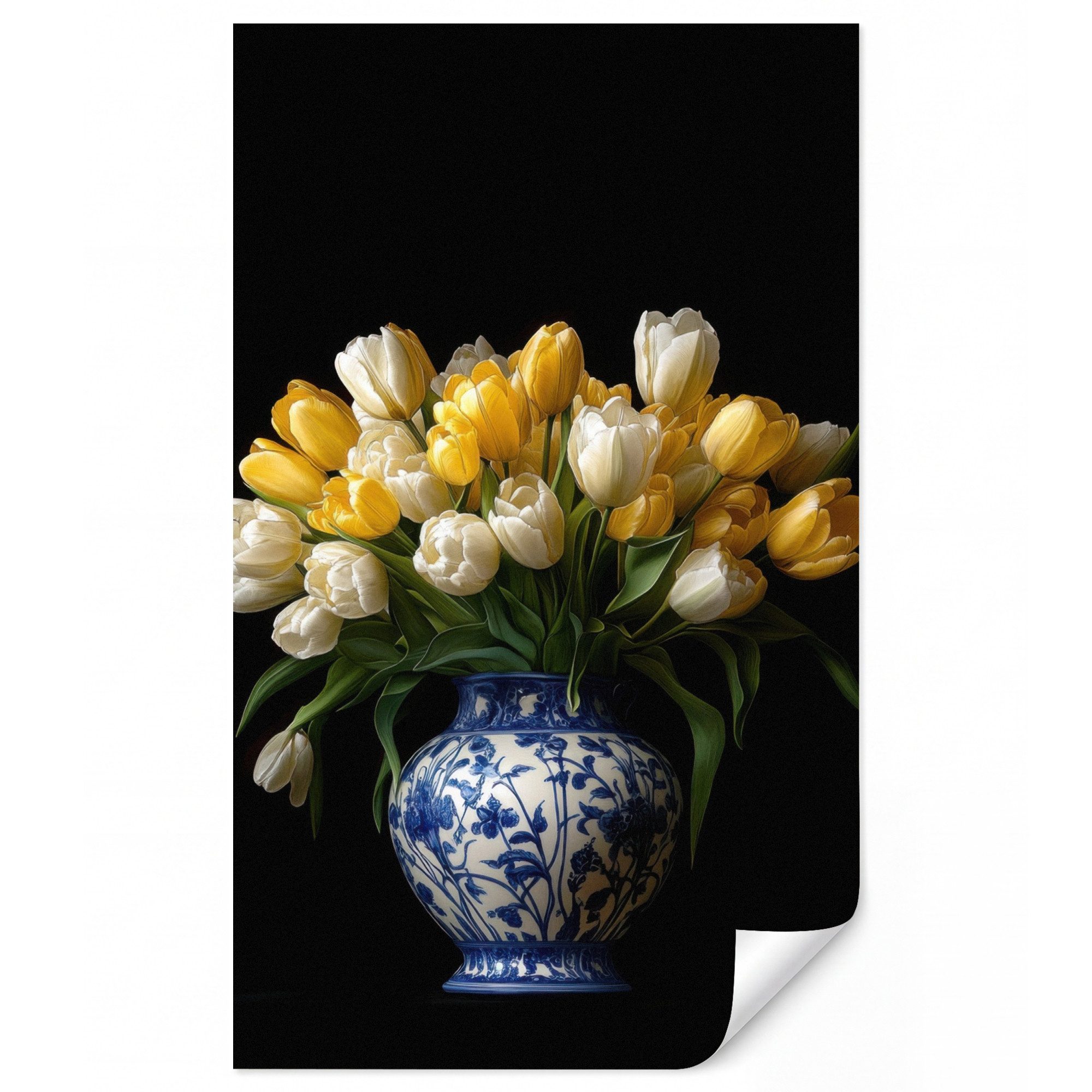 OnlyWow Fototapete Gelb - Tulpen - Vase - Blumen, Matt, bedruckt, Wandtapete, bedruckt, Schlafzimmer 120x200cm