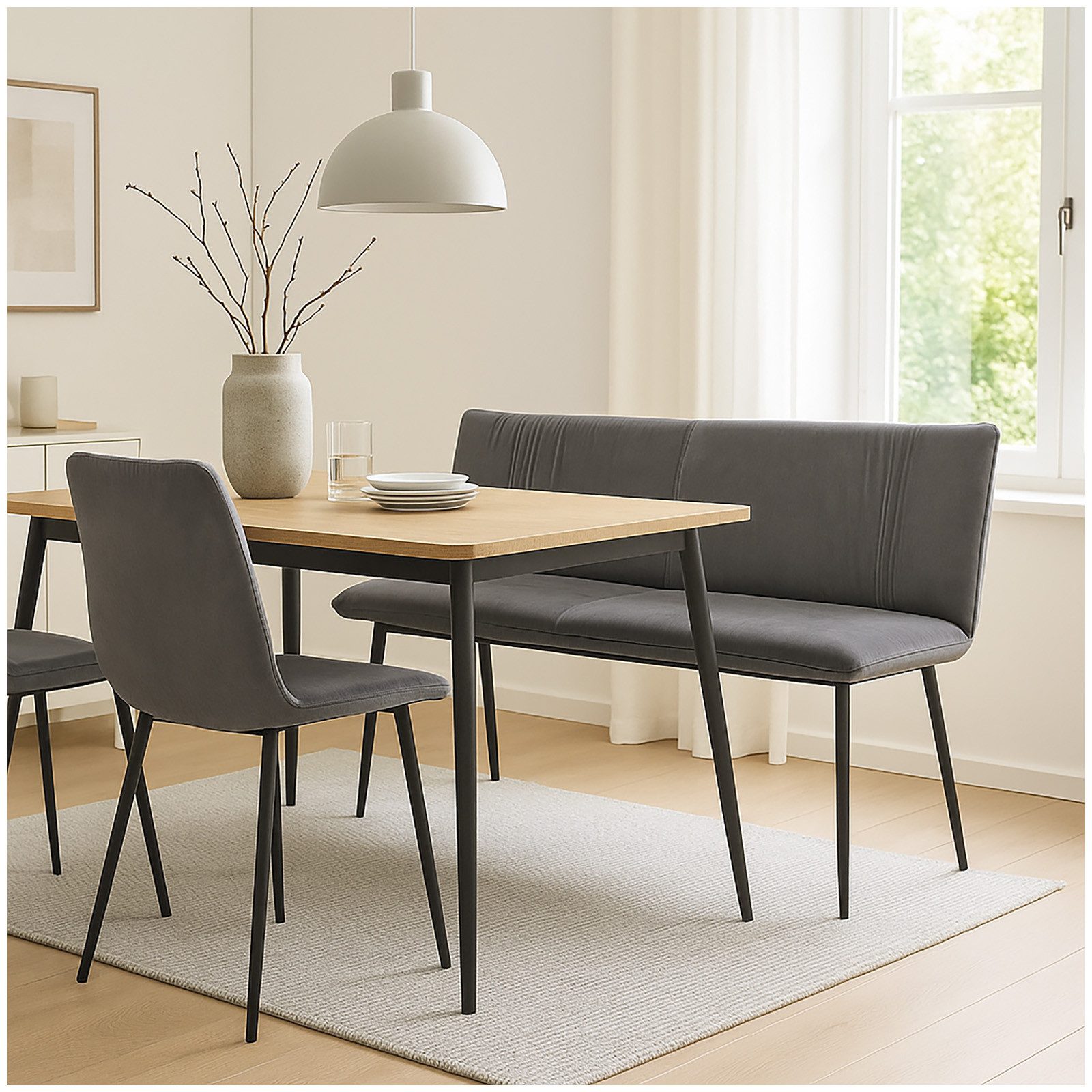 HTI-Living Sitzbank Bank Velvet Grau mit Print auf Rückseite Bangor (Stück, 1-St., 1 Sitzbank), Sofabank Polsterbank mit Rückenlehne