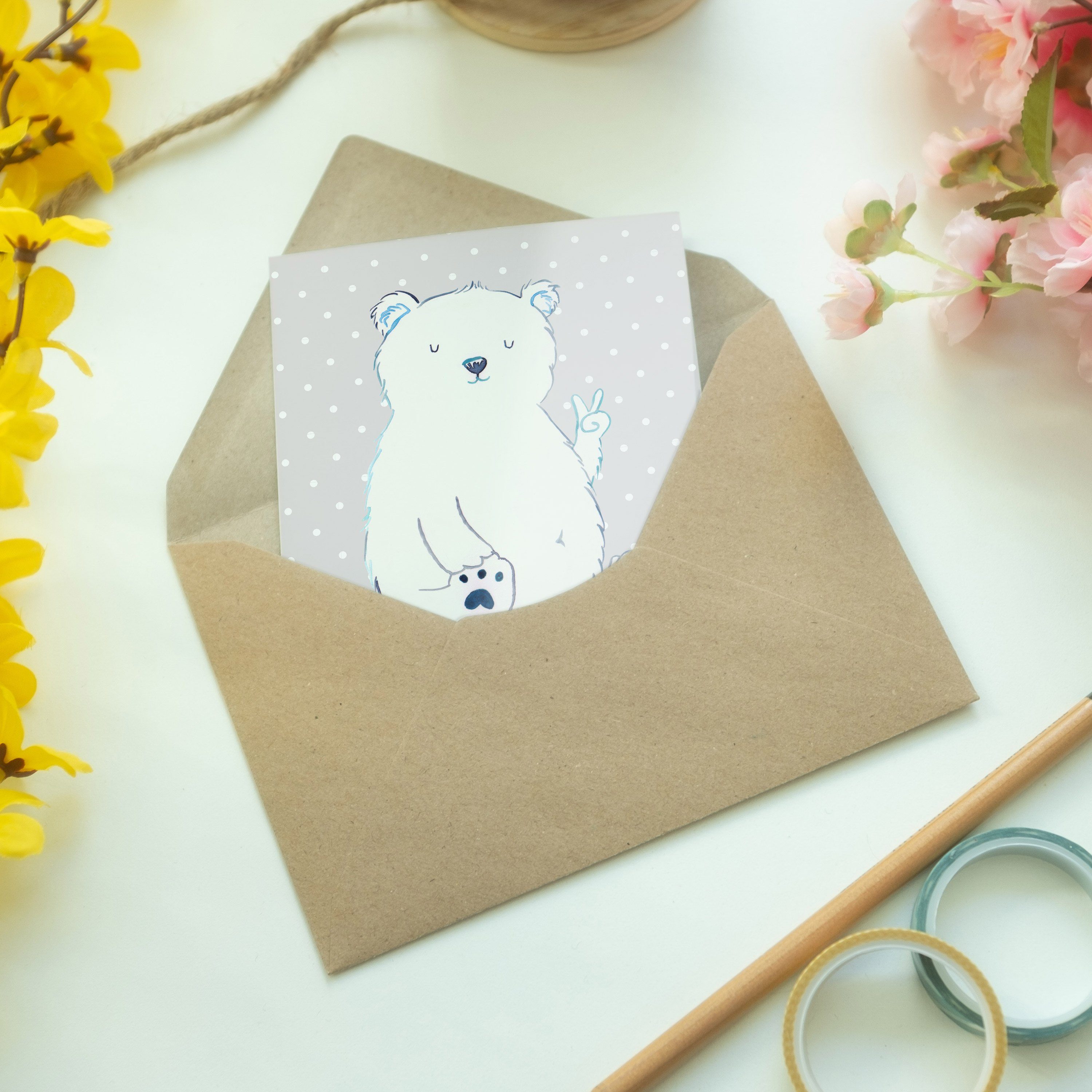 Mrs. Mr. - Ka Panda Pastell Geburtstagskarte, Geschenk, Faul & Teddybär, - Grußkarte Grau Eisbär