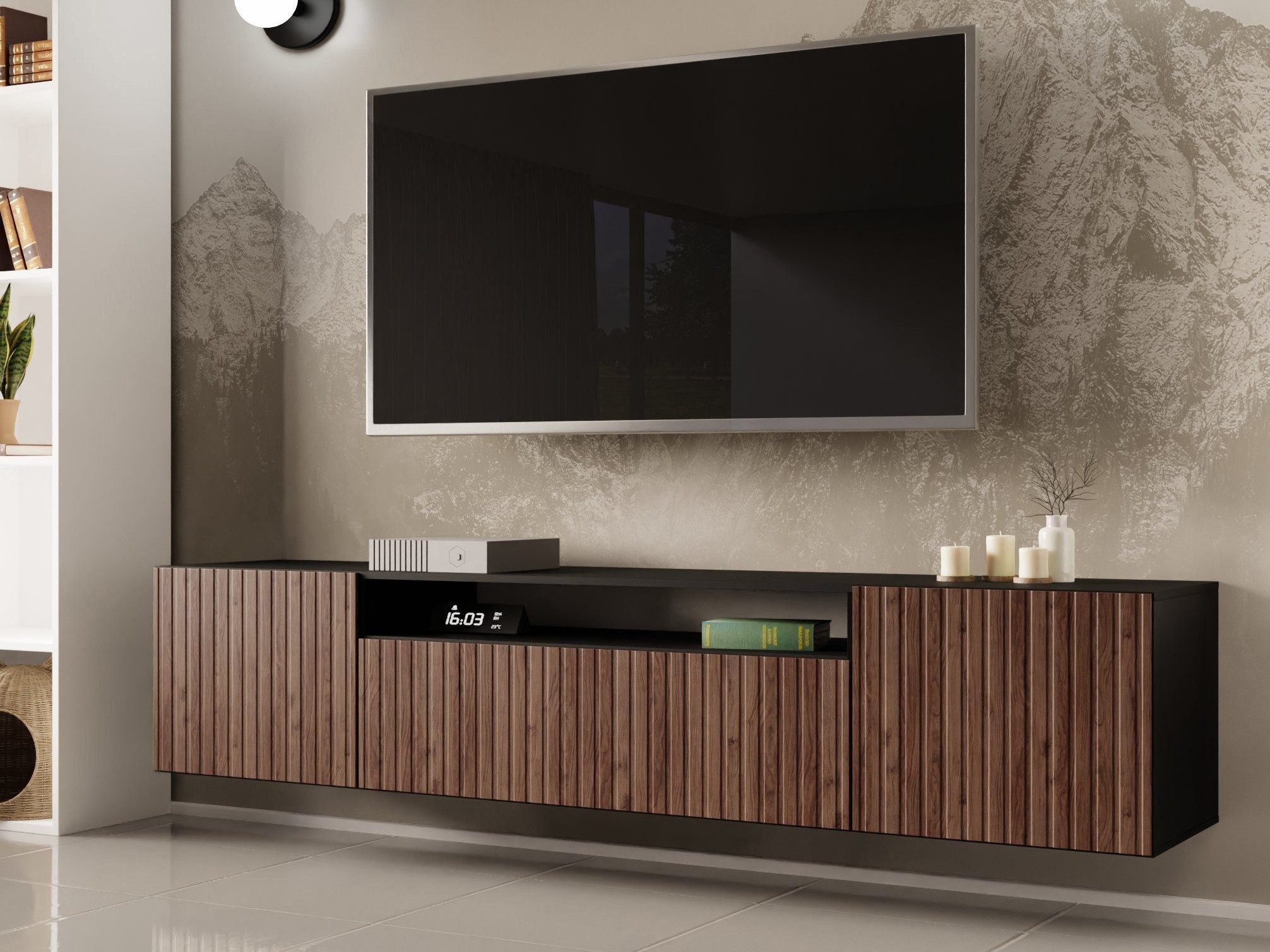 Beautysofa TV-Schrank Modernes RTV-Kabinett mit gefrästen Lamellen-Fronten MIO 2 B:200/H:40/T:41cm