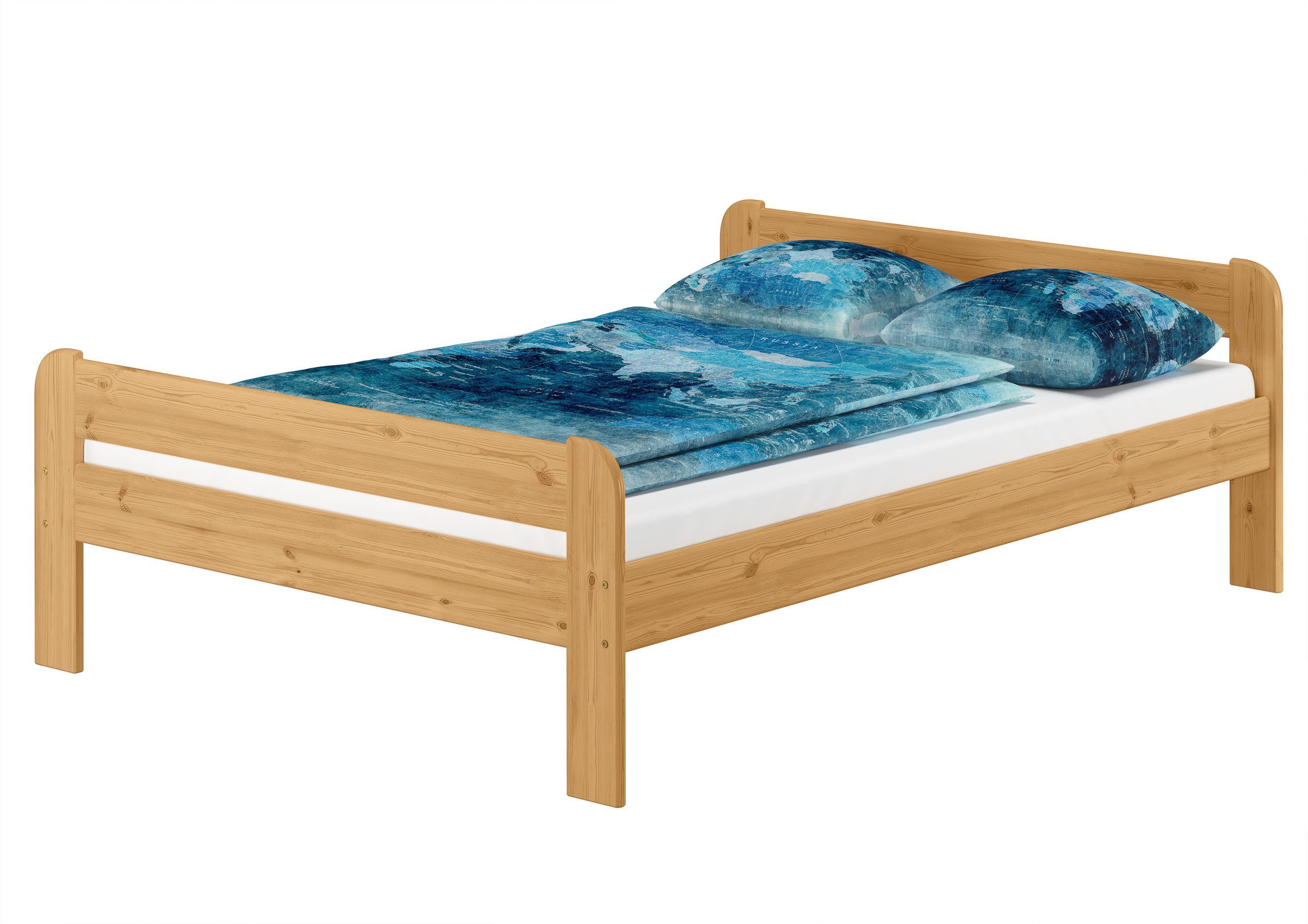 ERST-HOLZ Massivholzbett Doppelbett Massivholzbett 140 x 200 cm Kiefer in Eichenton, Kiefer dunkel gebeizt