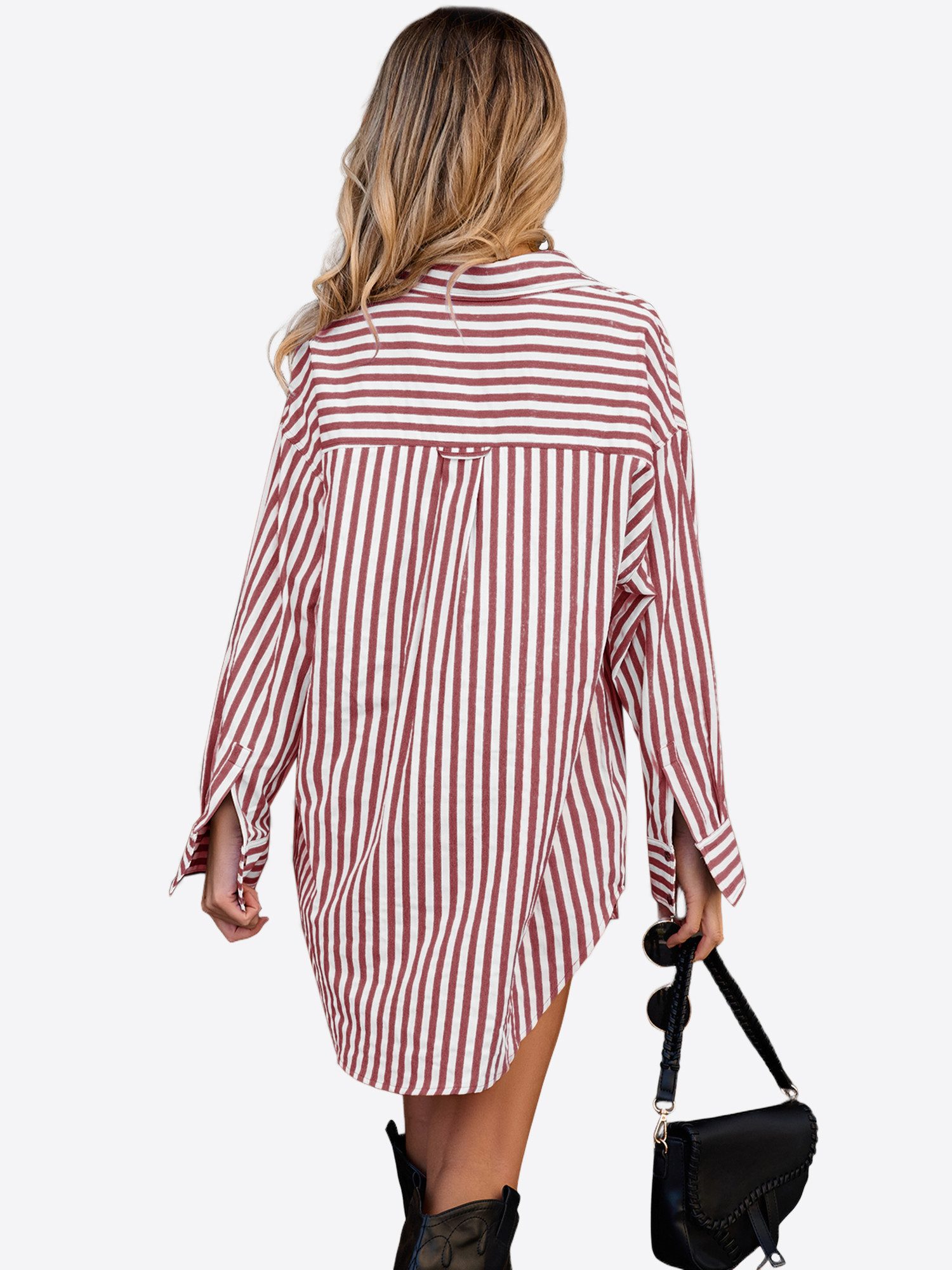 Imily Bela Blusenshirt Damen Übergroße gestreifte Button-Down-Hemden (Packung, 1-tlg., 1per-Pack) Streifen – Bild 4 von 5