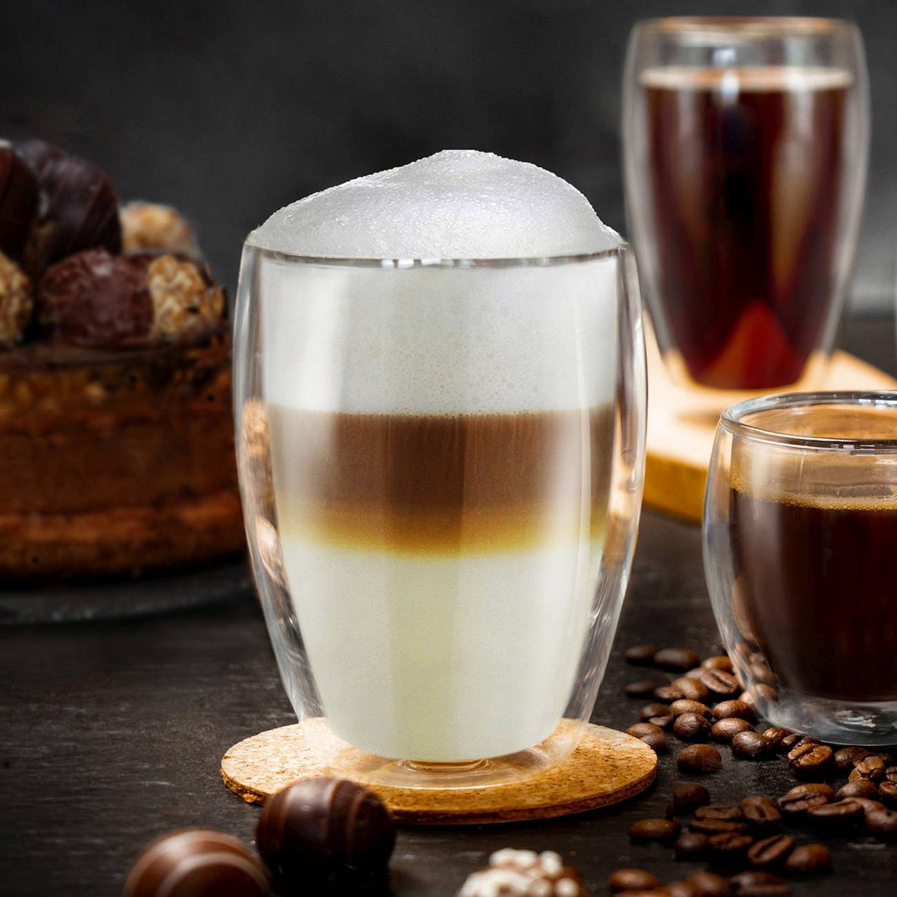 Creano Teeglas Thermogläser doppelwandig 250ml „DG-Hoch“, 4er Set aus Borosilikatglas