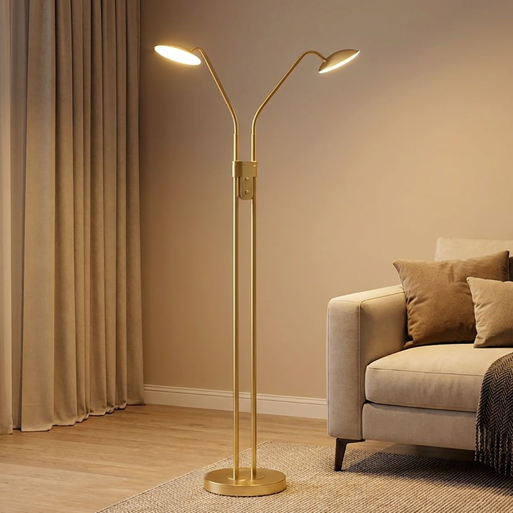 FISCHER & HONSEL LED Stehlampe, LED-Leuchtmittel fest verbaut, Warmweiß, Neutralweiß, Stehleuchte Standlampe LED messing dimmbar CCT beweglich H 135 cm