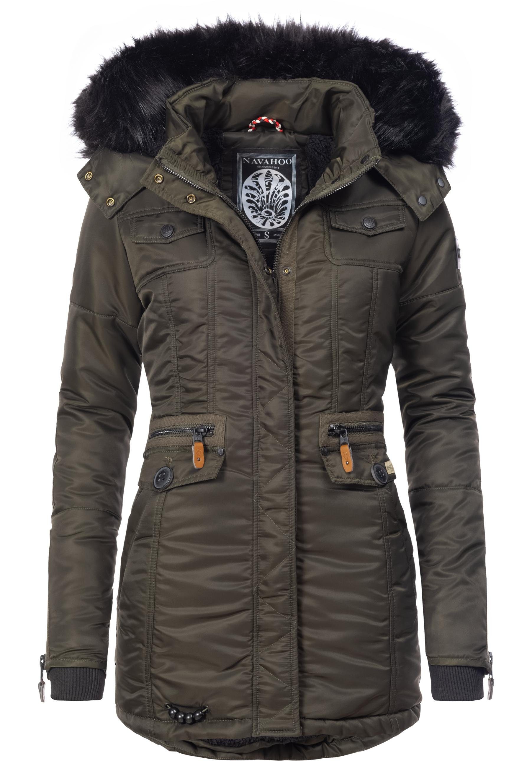 Navahoo Steppmantel Schätzchen warmer Winterparka mit Kunstfellkapuze grün