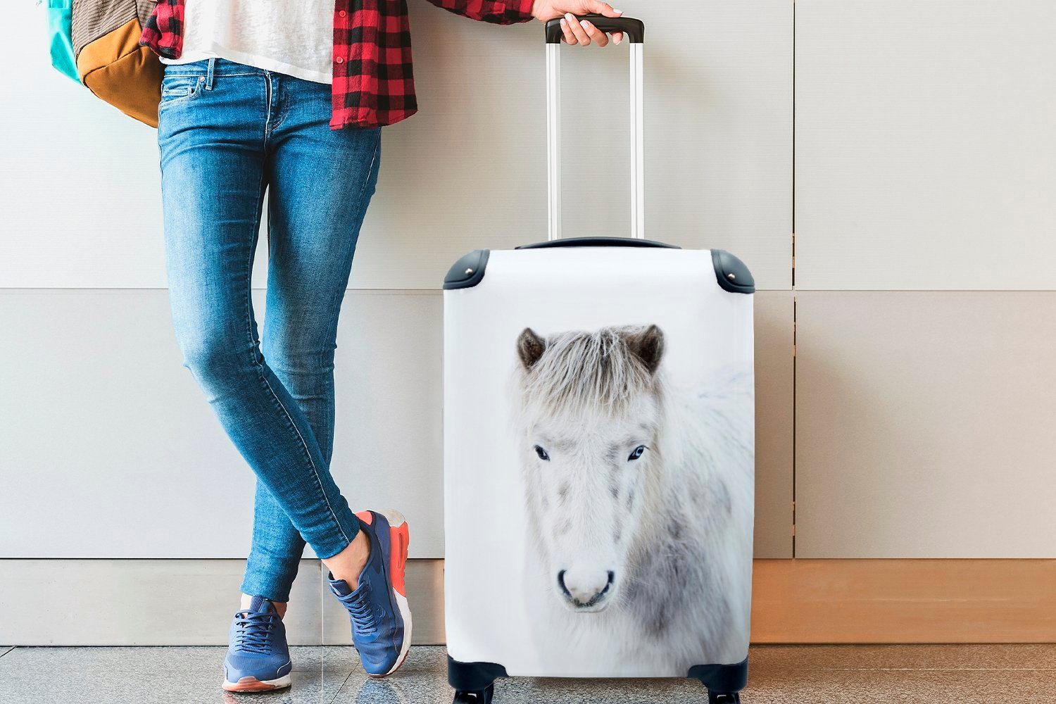 MuchoWow Pferd Reisetasche - mit Reisekoffer Trolley, Ferien, 4 Weiß, - Handgepäckkoffer Schnee Handgepäck für Rollen, rollen,
