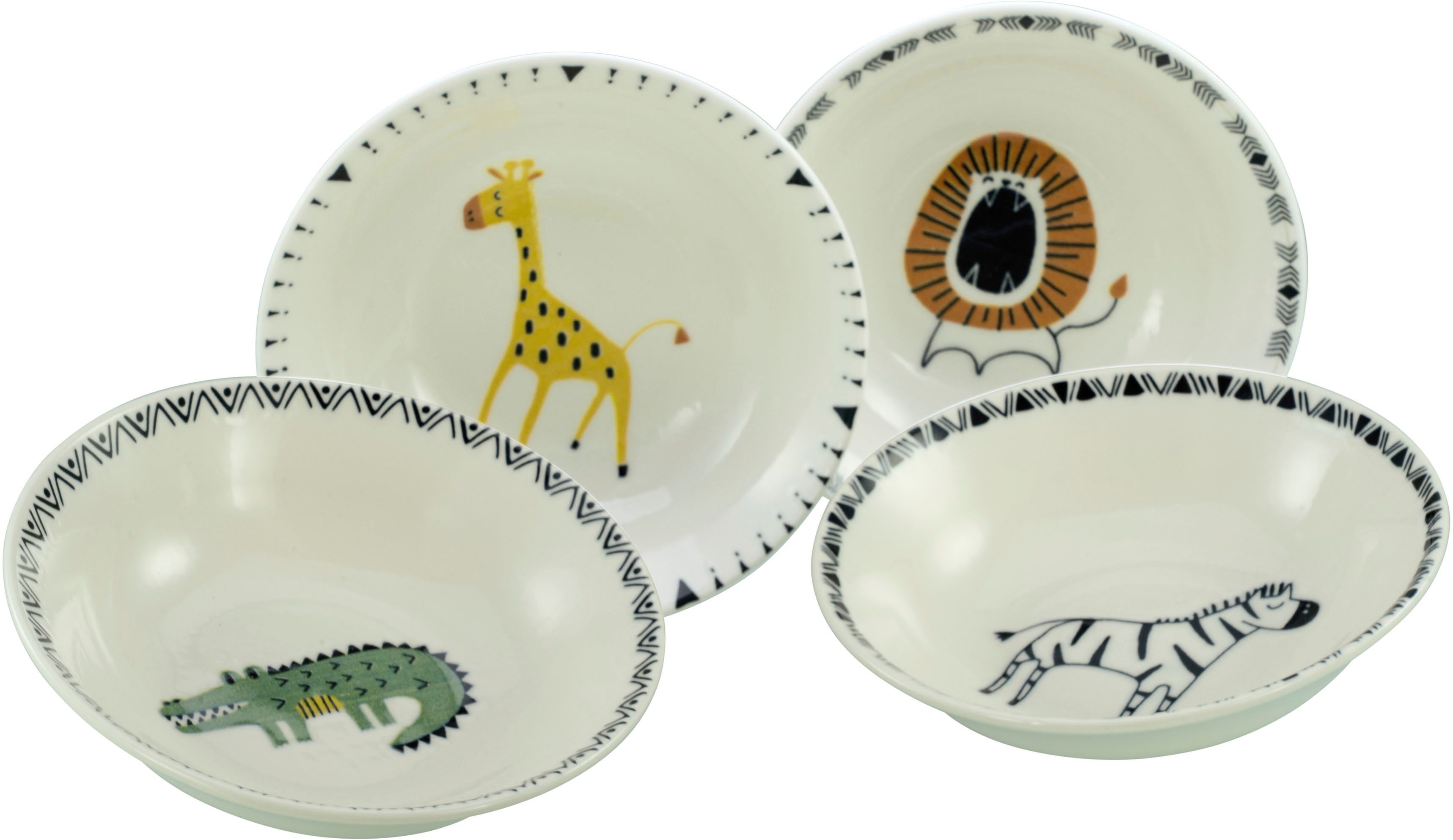 CreaTable Müslischale Safari, Schale 18,5 cm, 4-tlg., Steinzeug, (Set, 4-tlg), Unregelmäßig gefärbter Rand, Unikat