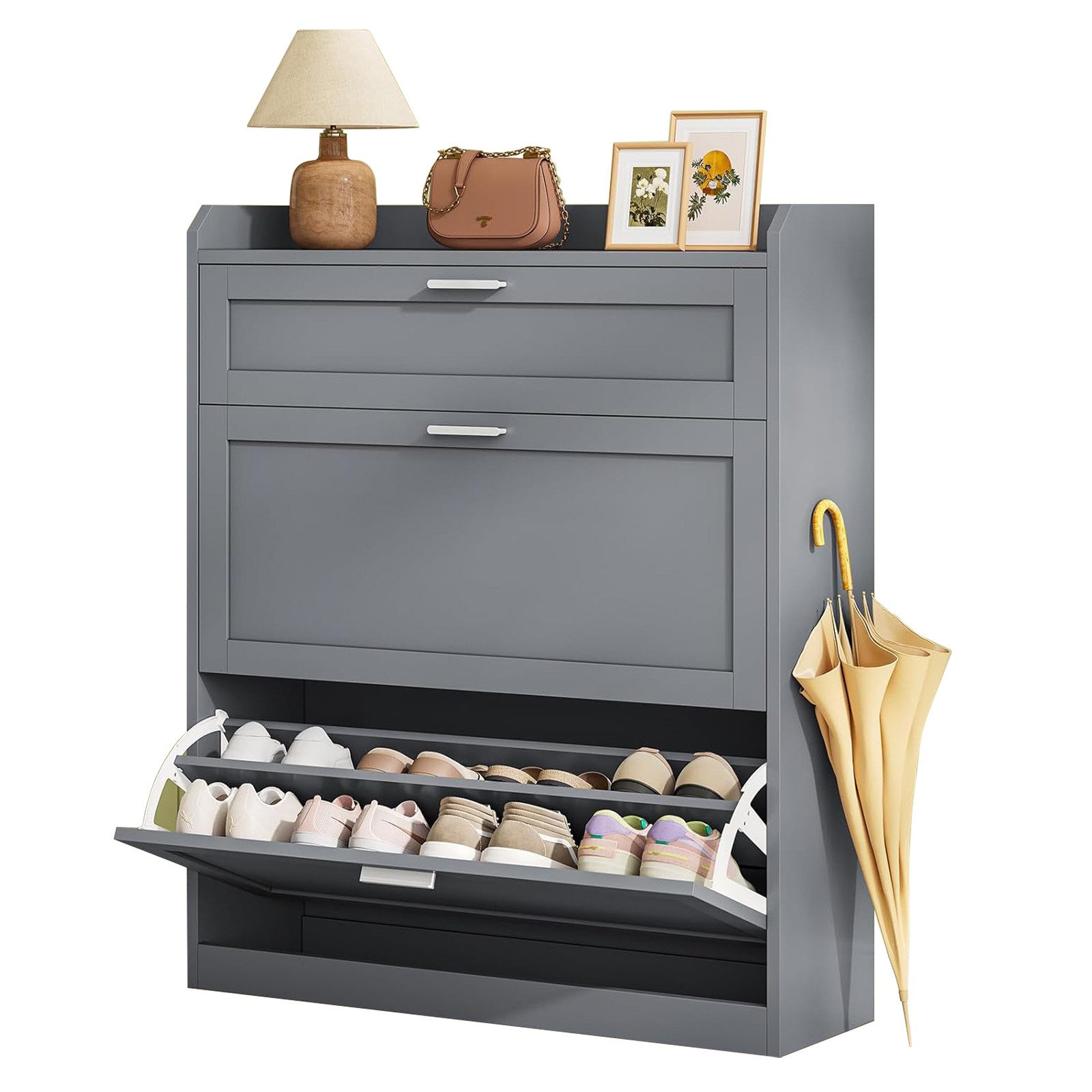 MSMASK Schuhschrank mit 2 Klappen, 24 x 80 x 104 cm Grau günstig online kaufen