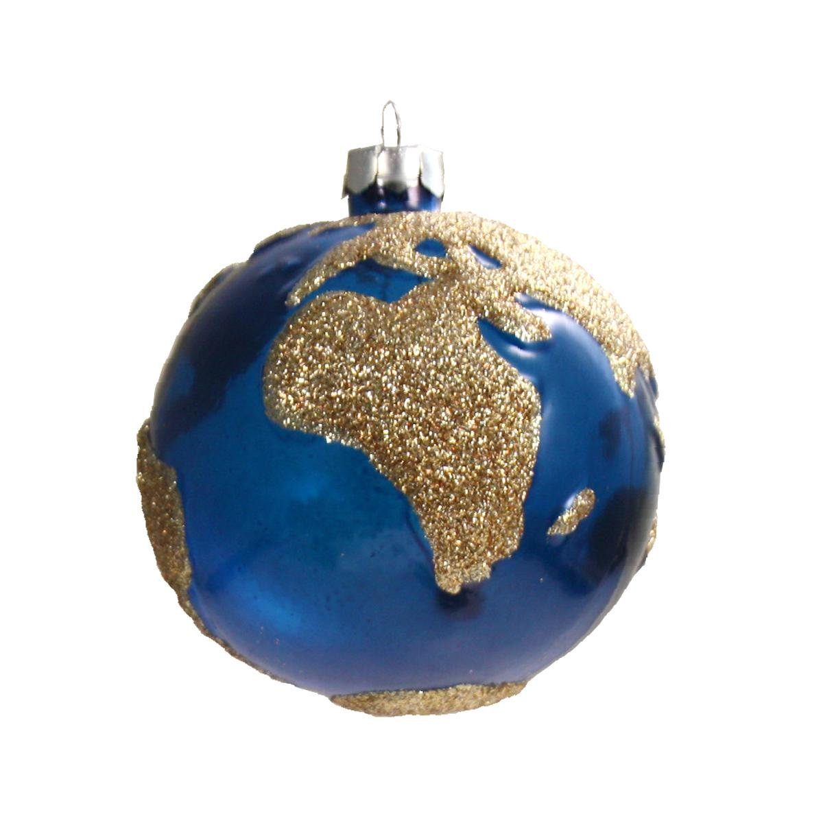 INGE-GLAS® Christbaumschmuck Erdkugel (1-tlg) goldfarben-blau INGE-GLAS® Weihnachts-Hänger