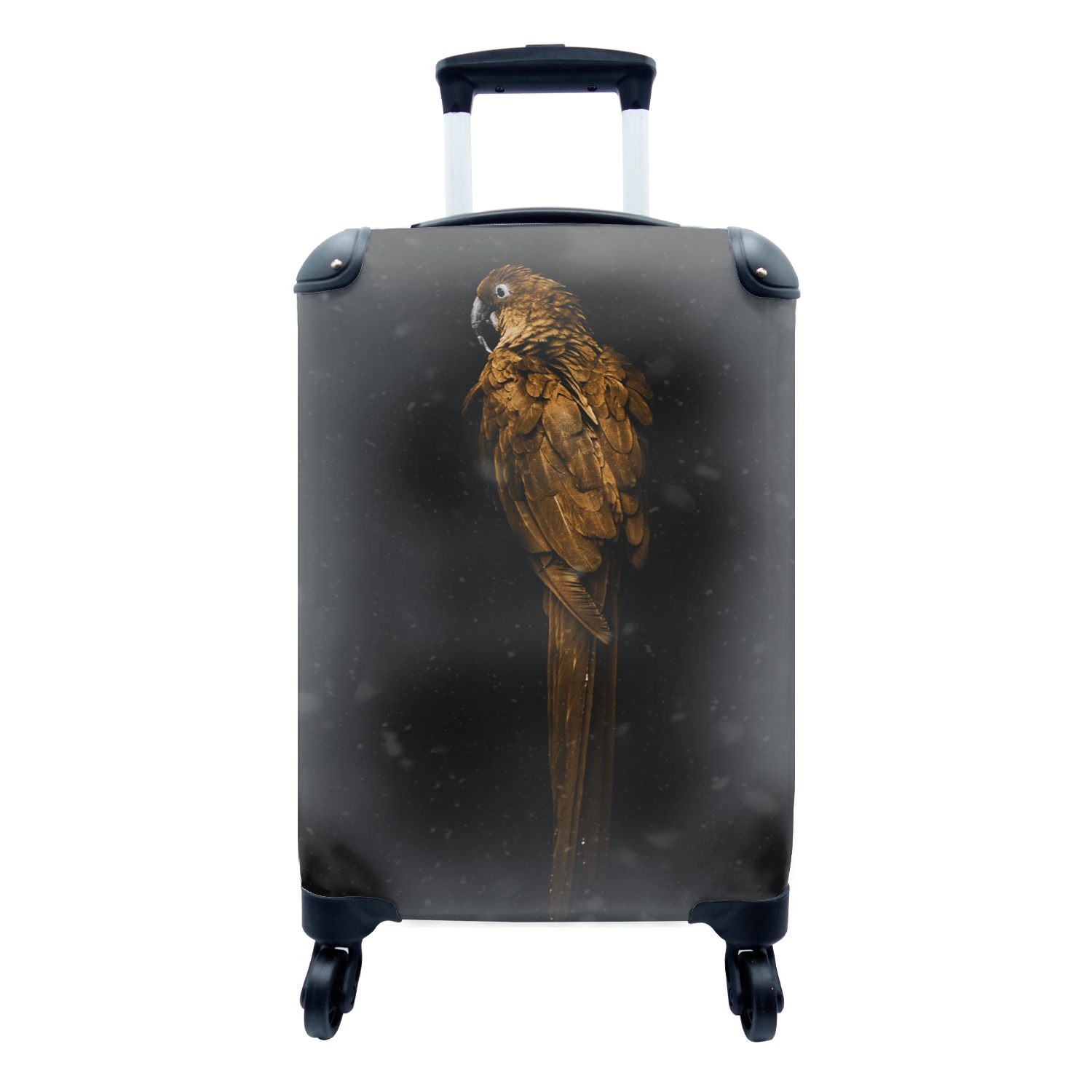 MuchoWow Handgepäckkoffer Vogel - Gold - Papagei, 4 Rollen, Reisetasche mit rollen, Handgepäck für Ferien, Trolley, Reisekoffer