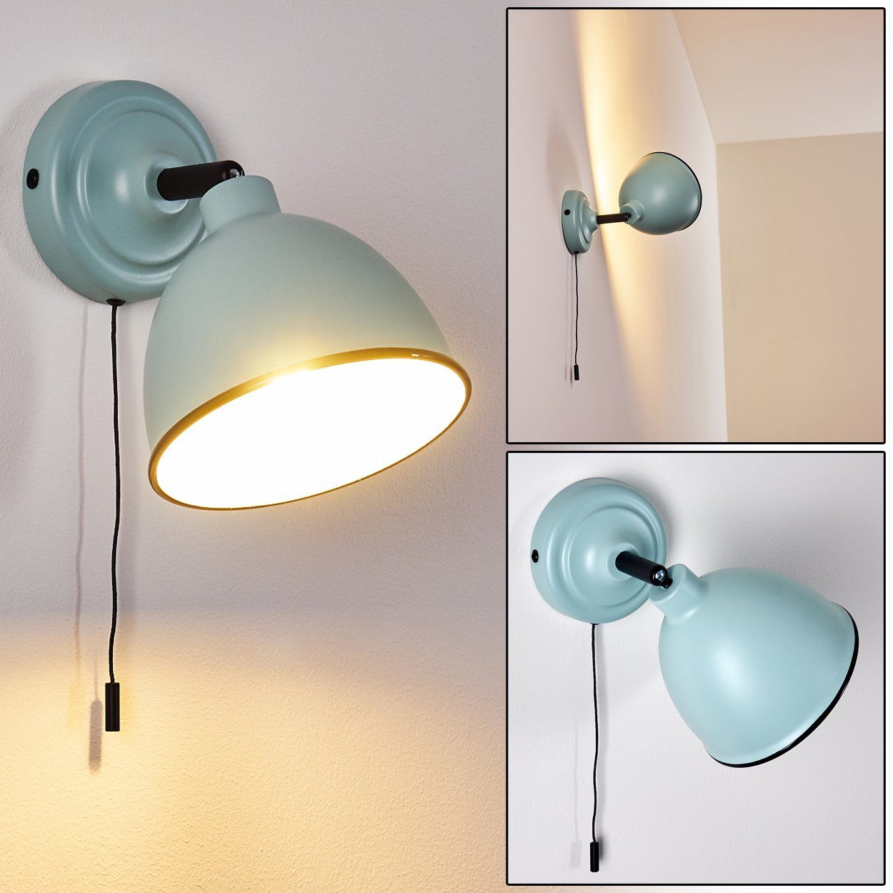 hofstein Wandleuchte »Scerne« verstellbare Wandlampe aus Metall in Türkis/Weiß/Schwarz, ohne Leuchtmittel, 1xE14, Wandspot im Retro-Design, mit Zugschnur zum An-/Ausschalten | Wandleuchten