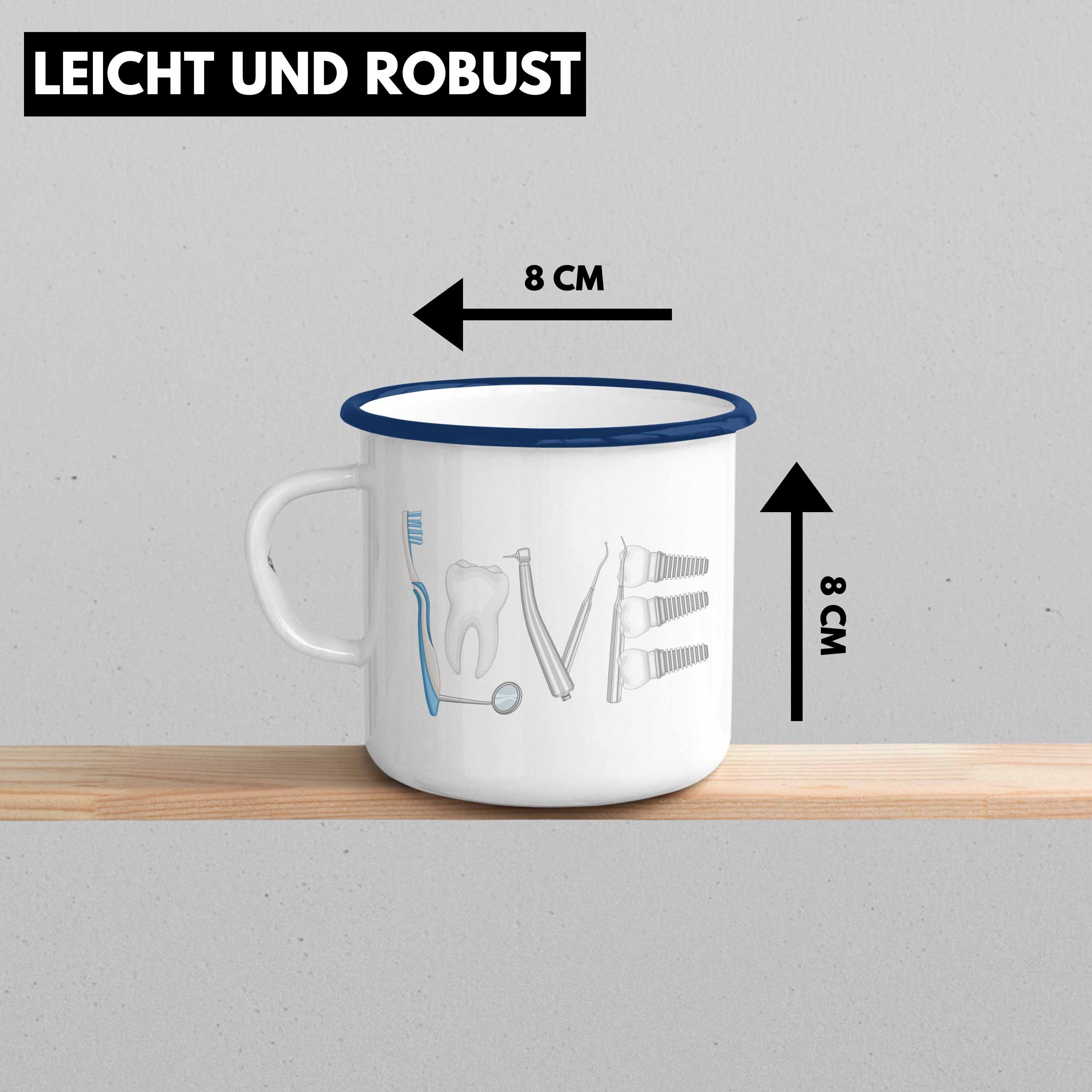 Blau Lustig Trendation Geschenkidee Geschenk Zahnmedizinische - Fachangestellte Zahnarzt Emaille Tasse Zahnarzthelferin Trendation Thermotasse Zahnarzt Damen LOVE