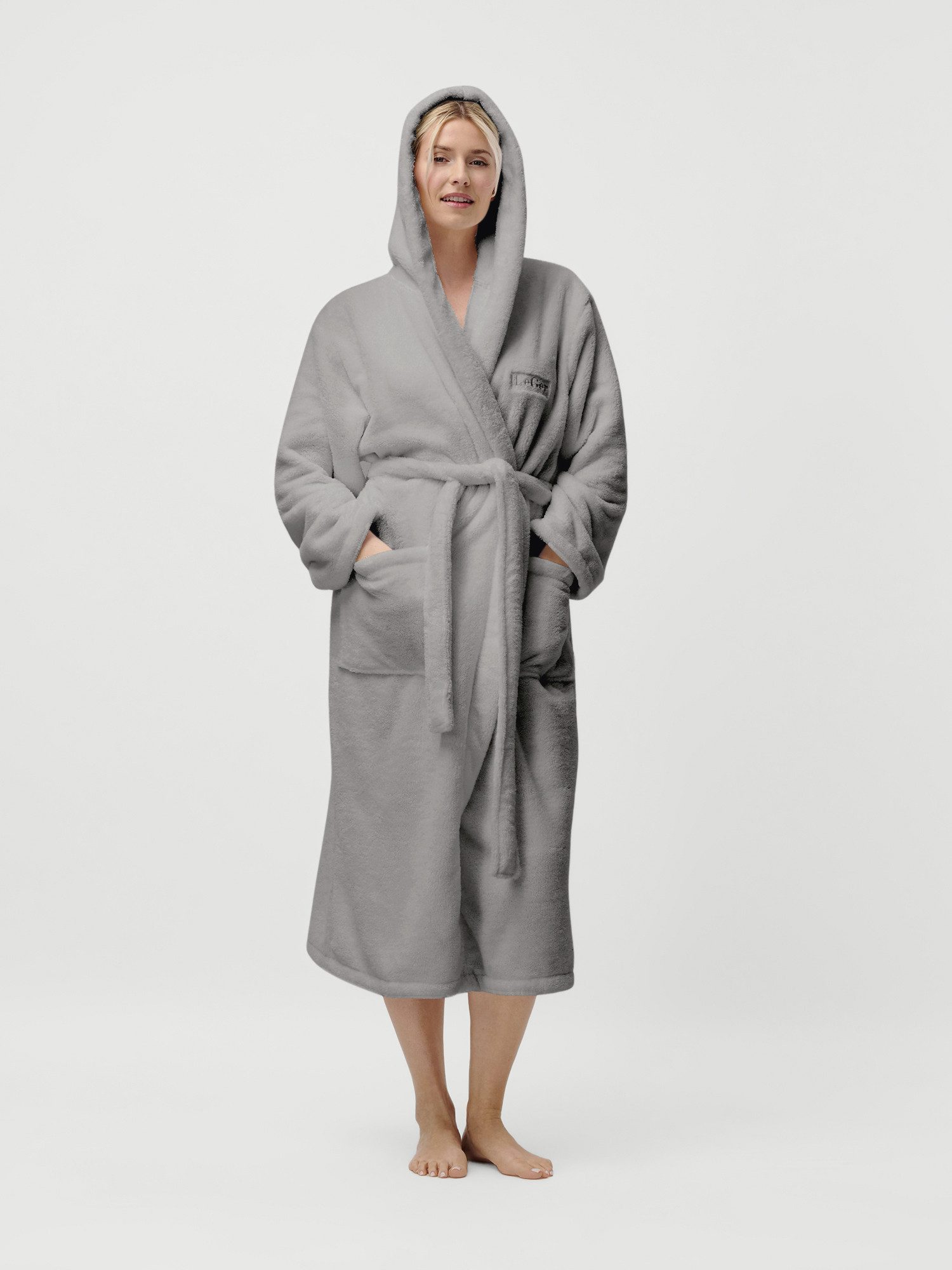 LeGer Home by Lena Gercke Unisex-Bademantel Lovina, ideal für Sauna & Spa, Hotelbademantel, Morgenmantel, Langform, Microfaser, Kapuze, Gürtel, kuschelig weicher Fleece, für Damen und Herren, XS-3XL