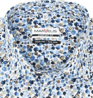 MARVELIS Businesshemd Businesshemd - Comfort Fit - Langarm - Muster - Blau/Braun/Weiß Allover-Print