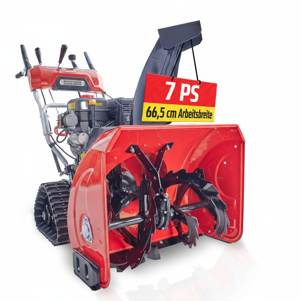 Hecht Benzin-Schneefräse mit Raupenantrieb Elektrostart LED-Scheinwerfer und Griffheizung, 66,50 cm Arbeitsbreite, 54 cm Arbeitshöhe - 7 PS - 8 Gänge