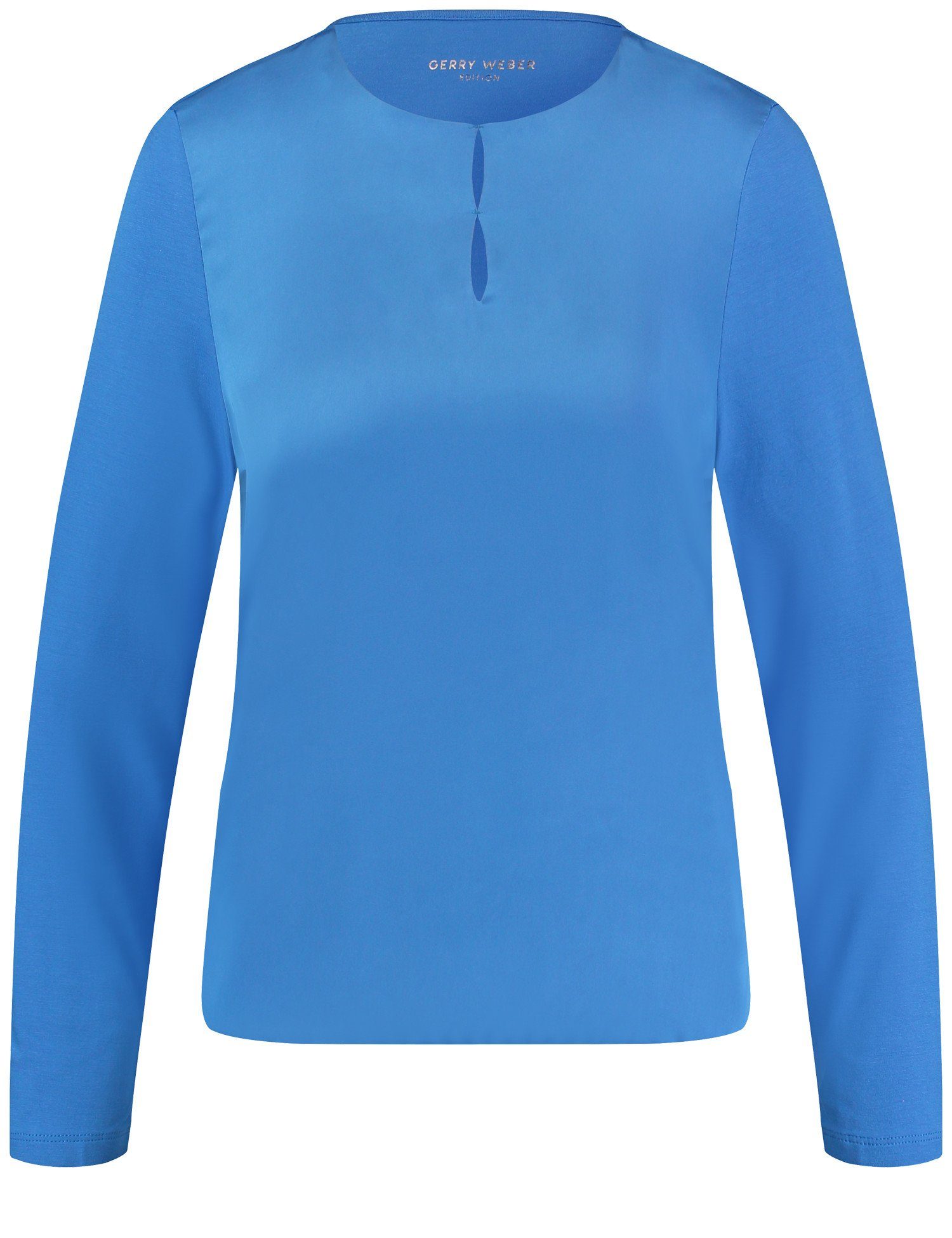 mit Blusenshirt Material-Patch und Blue elastischem GERRY WEBER Saum Bright Langarmshirt