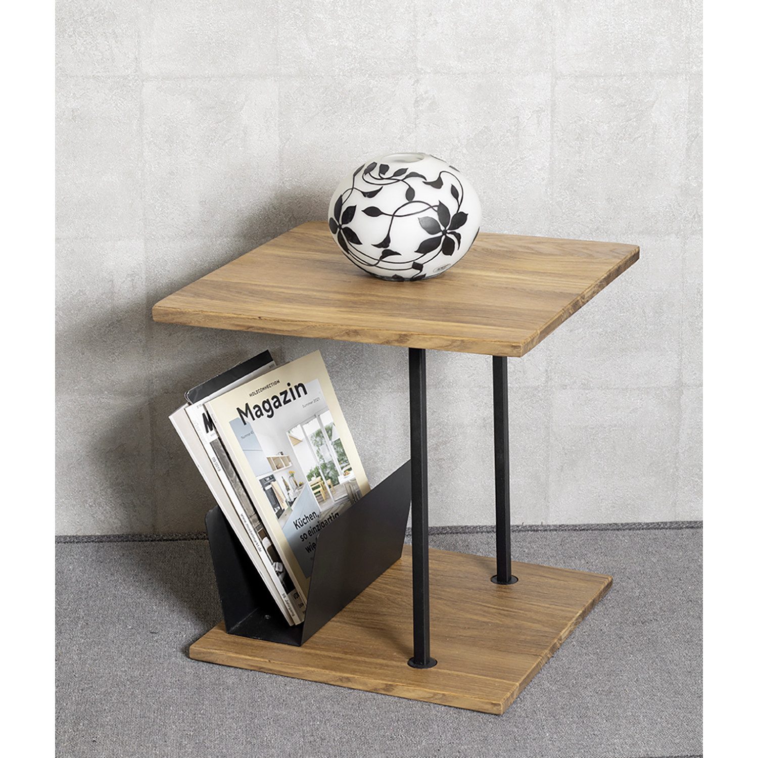 HAKU Beistelltisch Beistelltisch Massiv eiche schwarz-Sofatisch Holz B 45xH 45xT 45 cm (1xBeistelltisch, Dekotisch - kleiner Tisch), Beistelltisch aus Metall
