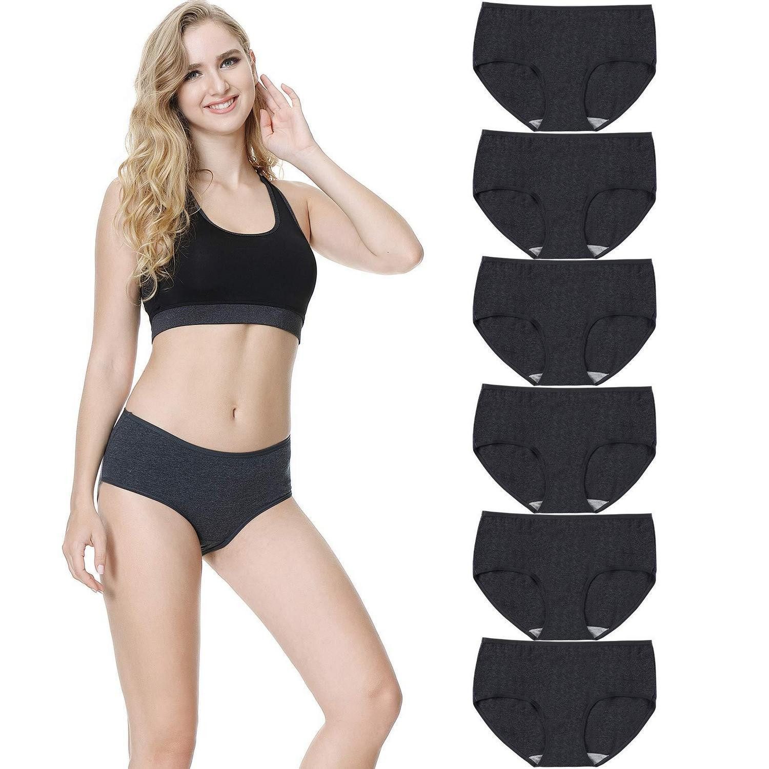LuxusKollektion Slip Damen Slips 6er Pack Mittlerer Bund Baumwolle Grau L