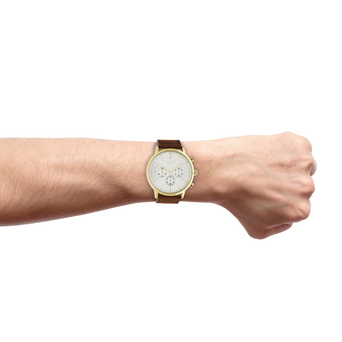 OOZOO Quarzuhr Oozoo Herren Armbanduhr 48mm) rund, groß extra (ca. Analog, Fashion-Style Lederarmband, braun Herrenuhr