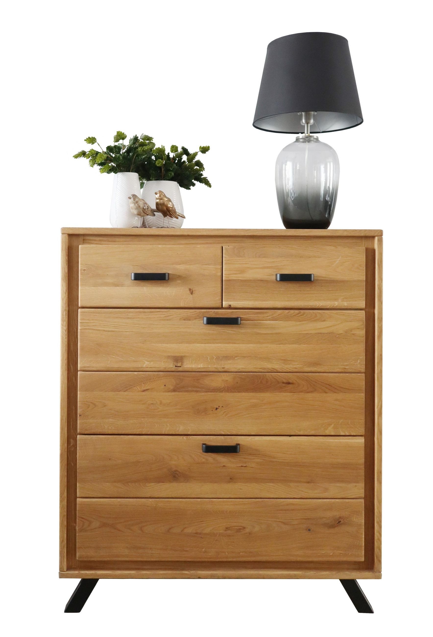 Trendmöbel24 Garderoben-Set Garderoben Set Genf I Wildeiche Massivholz geölt 5-teilig, (Komplett-Set, 5-St., Schuhschrank, Dielenschrank, Bank, Garderobenpaneel, Spiegel)