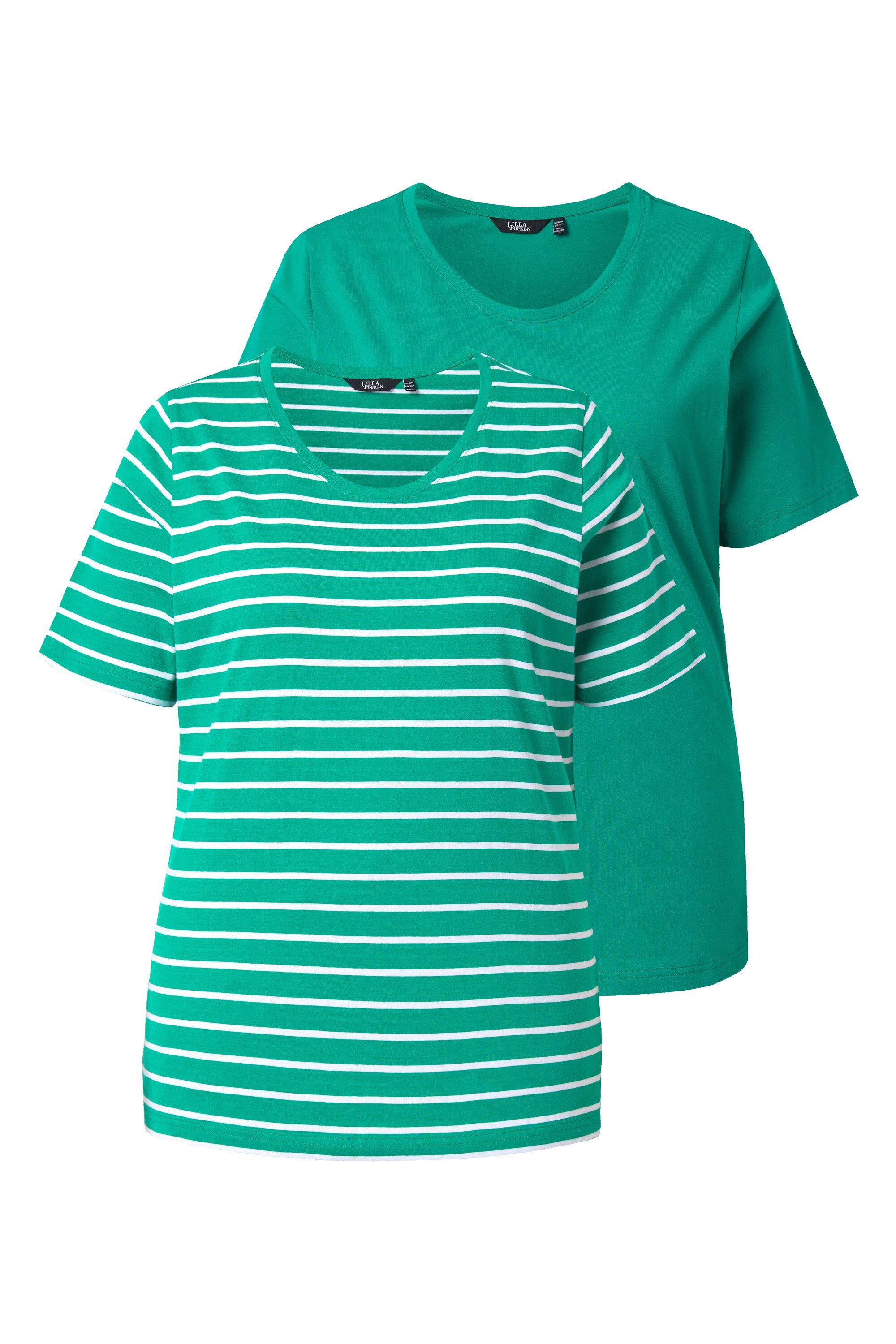 Ulla Popken T-Shirt T-Shirts 2er-Pack uni/Streifen V-Ausschnitt