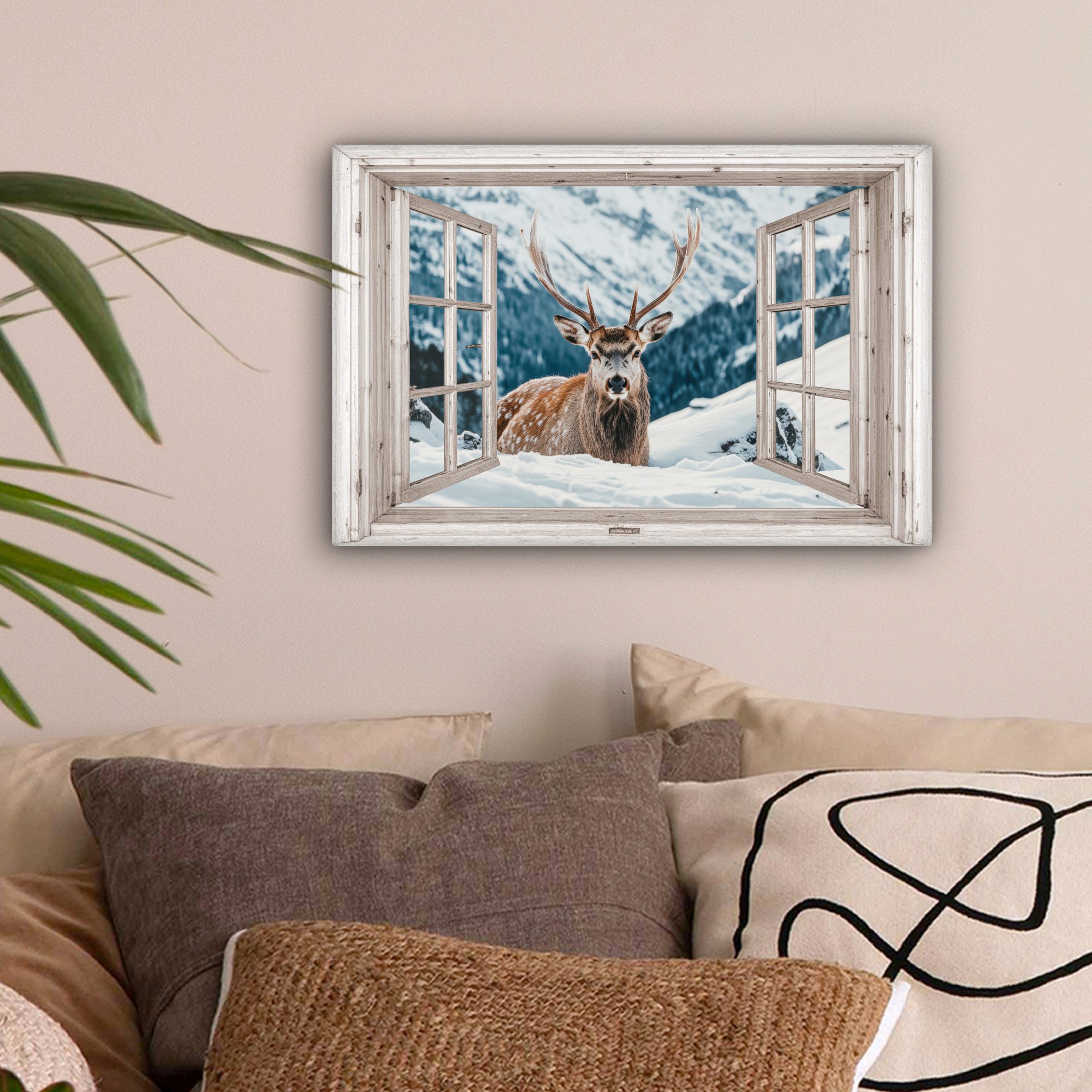 OneMillionCanvasses® Leinwandbild Hirsche - Winterlandschaft - günstig online kaufen