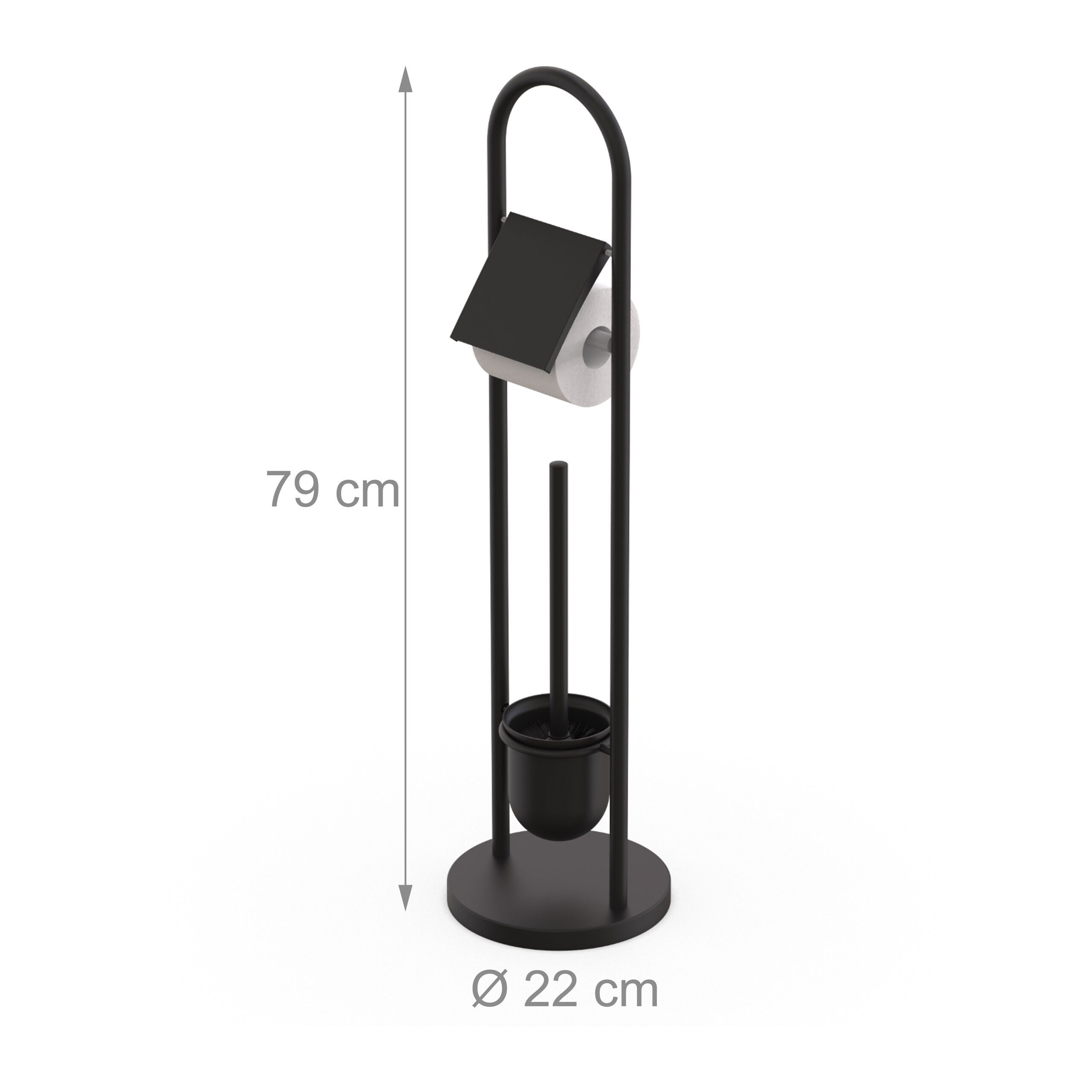 relaxdays WC-Garnitur aus Edelstahl, Standard-Toilettenpapierrollen bis 14 cm Breite, Gäste-WC, Badezimmer, (1-tlg), schwarz – Bild 4 von 5