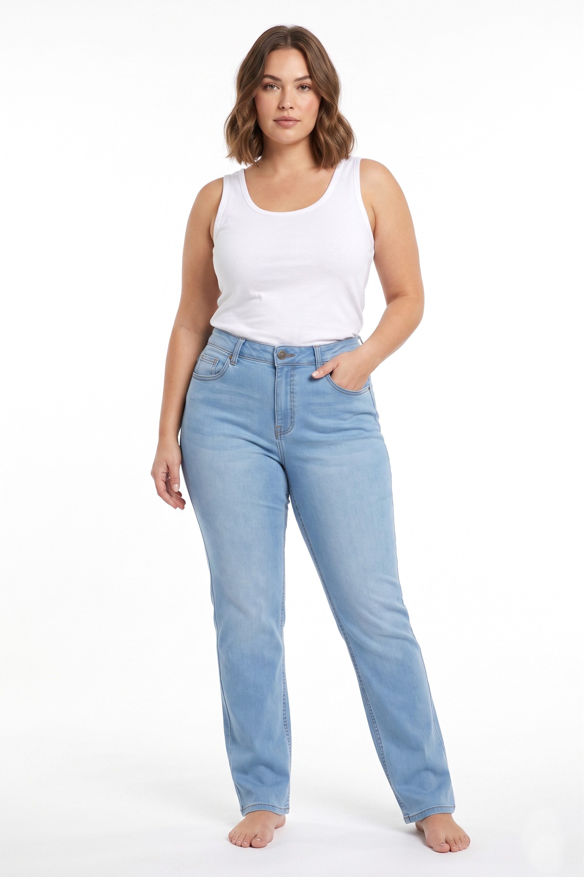 ESRA Straight-Jeans Stretch Jeans Damen High Waist Hose Straight Damen Jeans Sommer Hose Straight Jeans Damen Stretch Hose Damen leichte Jeans Regular Damen