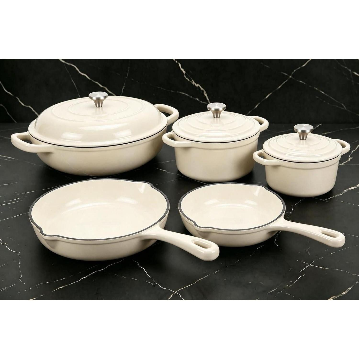 LuxusKollektion Topf-Set Gusseisen Kochgeschirr Set 8-teilig Weiß, (5-tlg)