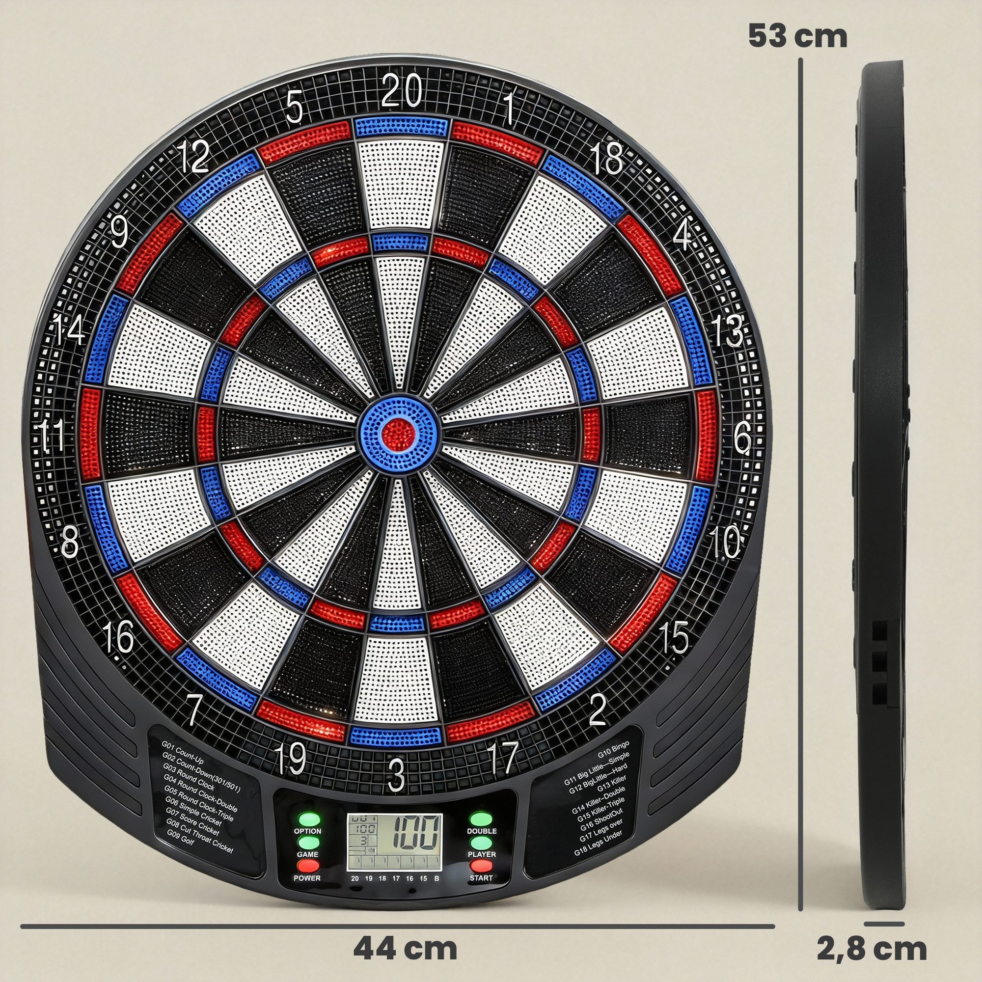 SPORTNOW Dartscheibe Elektronische mit LCD-Anzeigen 18 Spiele 159 Varianten Dartautomat, (Dartboard, 1-tlg., mit Dartpfeilen), für 1 bis 8 Spieler, Mehrfarbig – Bild 3 von 5