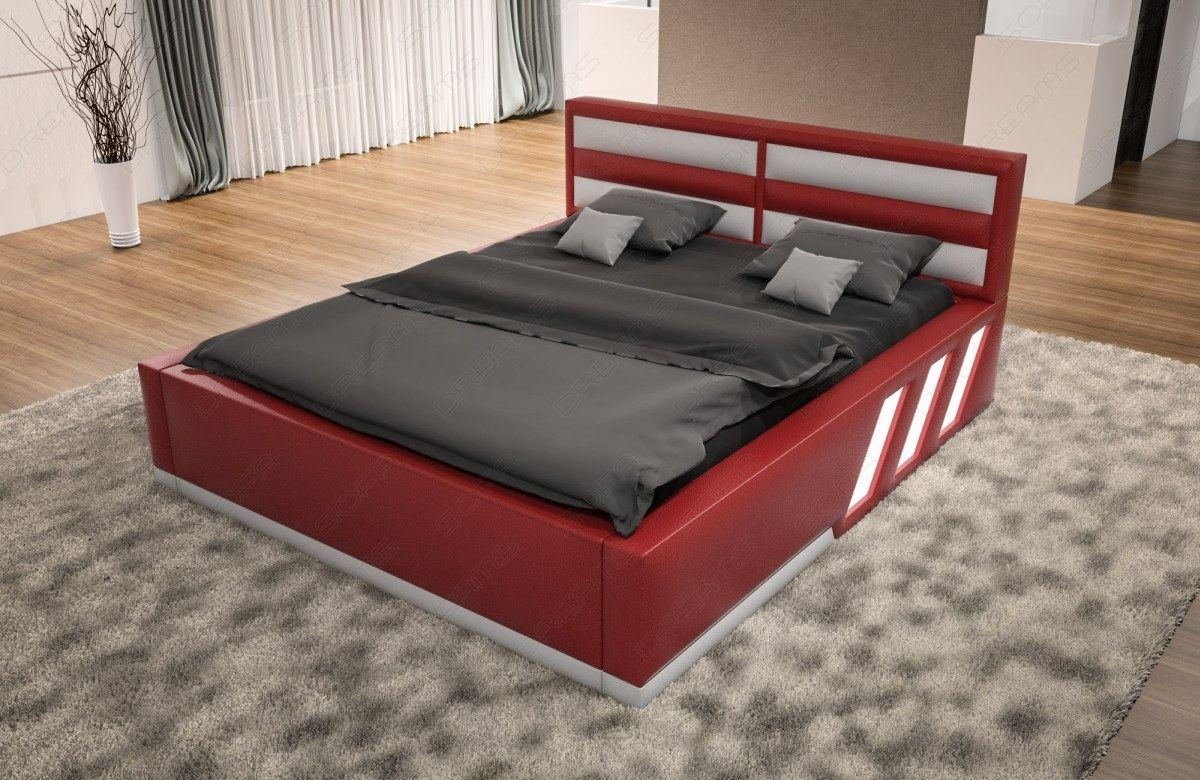 Sofa Dreams Boxspringbett Apollonia mit Bett - Kunstleder LED rot mit LED Komplettbett mit Topper, Beleuchtung, Premium Beleuchtung weiß Matratze, mit