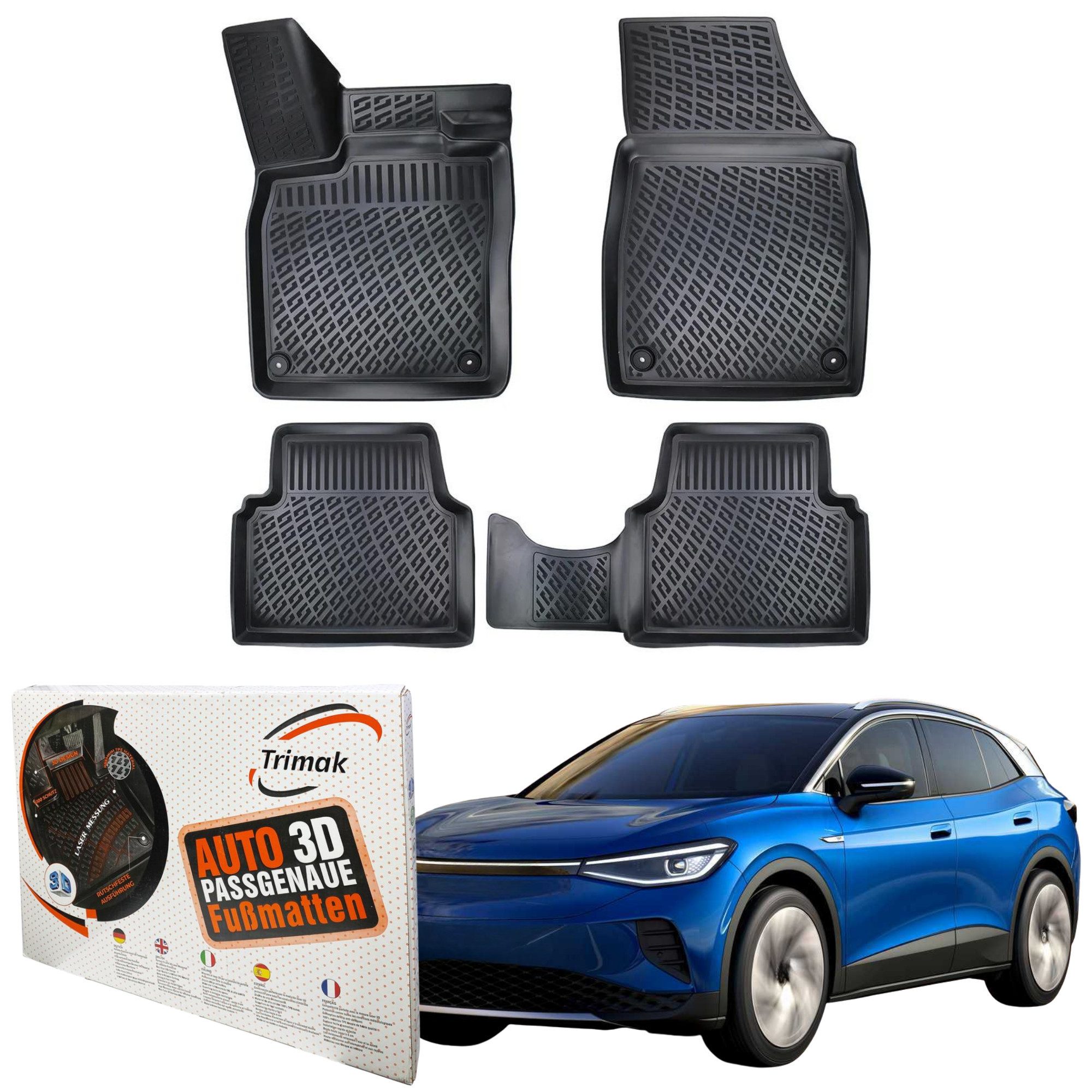 Trimak Passform-Fußmatten Kompatibel mit Volkswagen ID.4 3D Auto Gummimatten, Trimak Autofußmatten kompatibel mit VW ID.4 Auto Allwetter Gummimatten