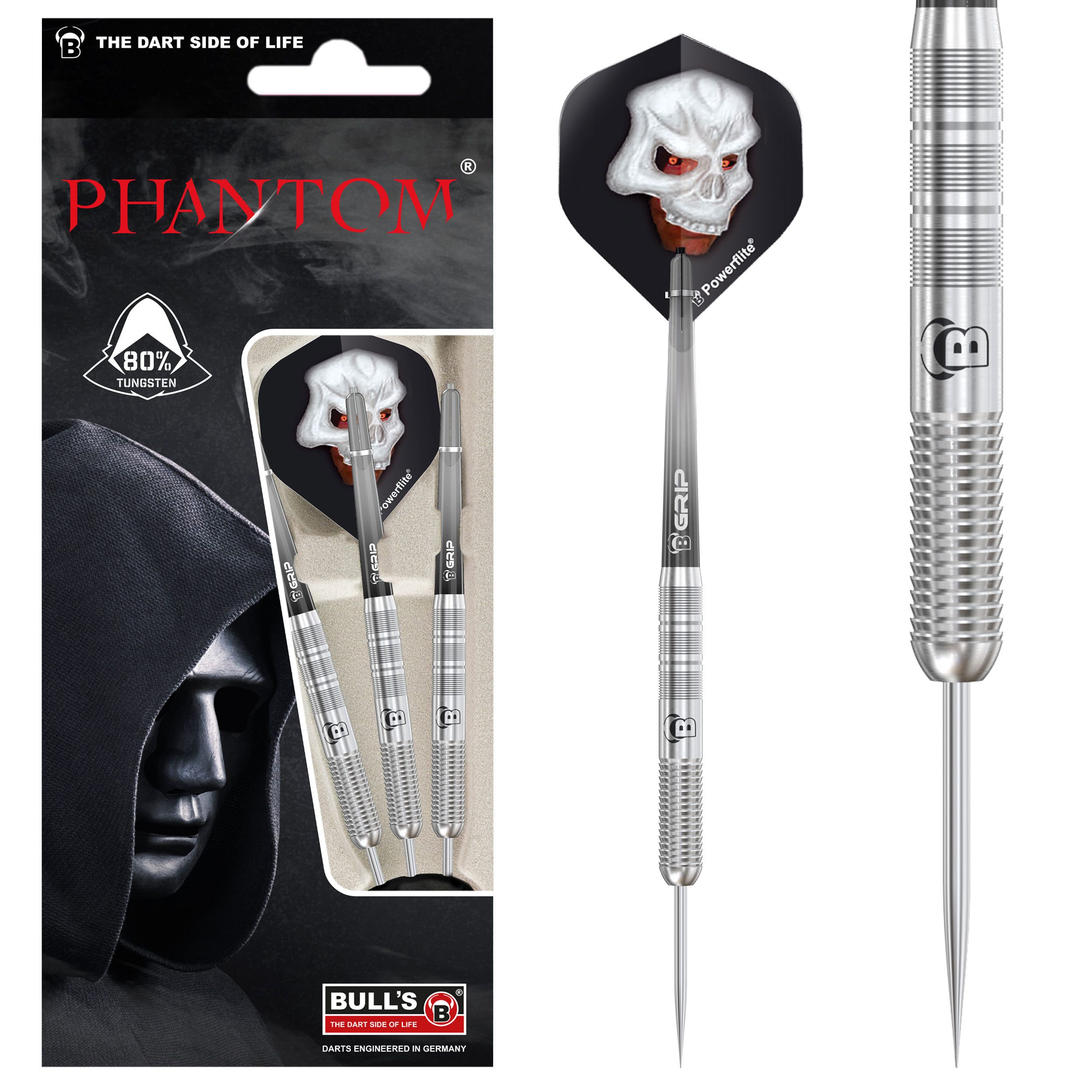 Dartpfeil Steeldarts Bull's, Phantom P1, 80% Tungsten, 21g., Silber
