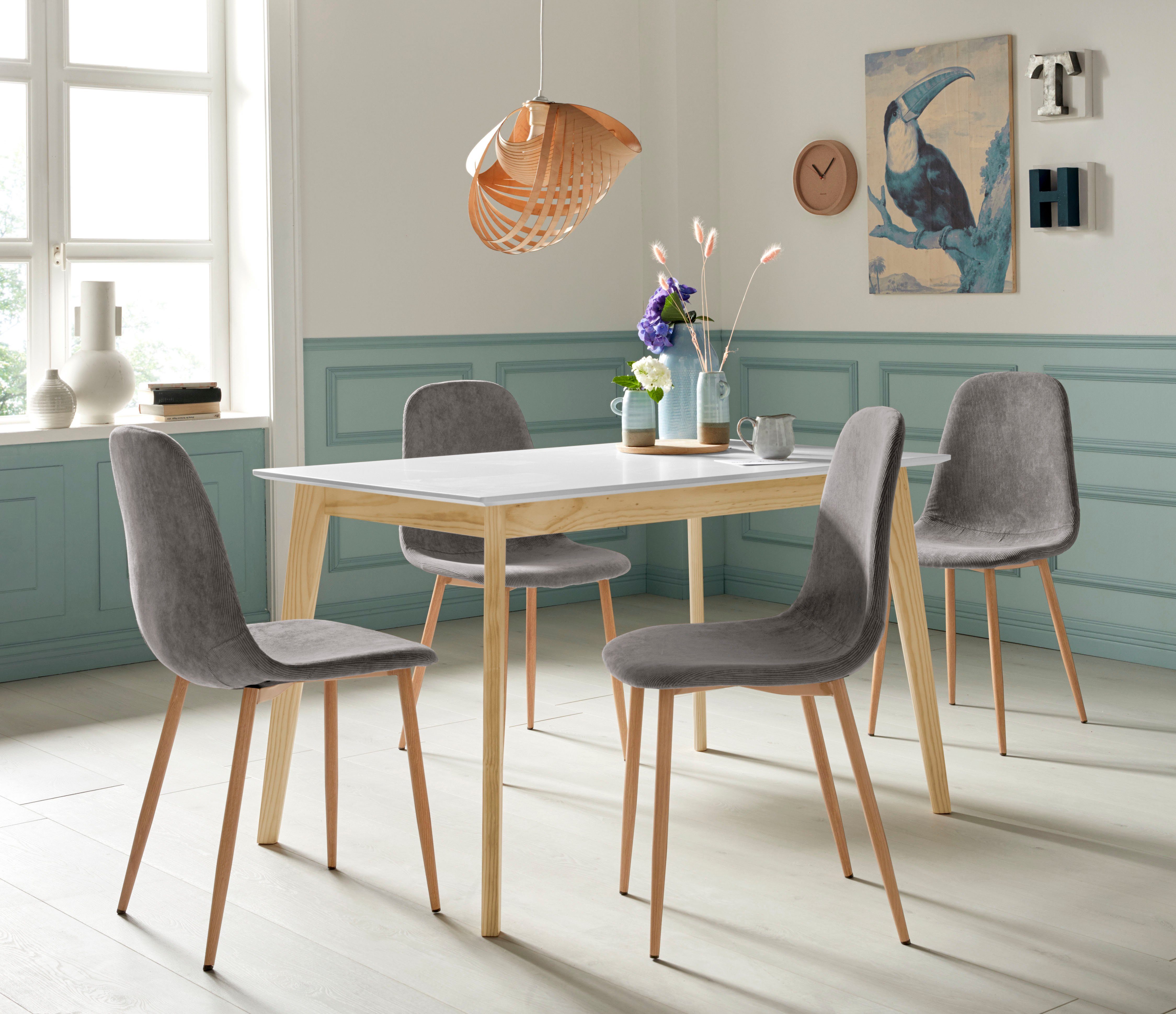 Homexperts Essgruppe »Kaitlin Tischgruppe«, (Set, 5-tlg., bestehend aus  Esstisch »Kailtin« Breite 120 cm und 4 Stühlen Bezug in Cord) online kaufen  | OTTO