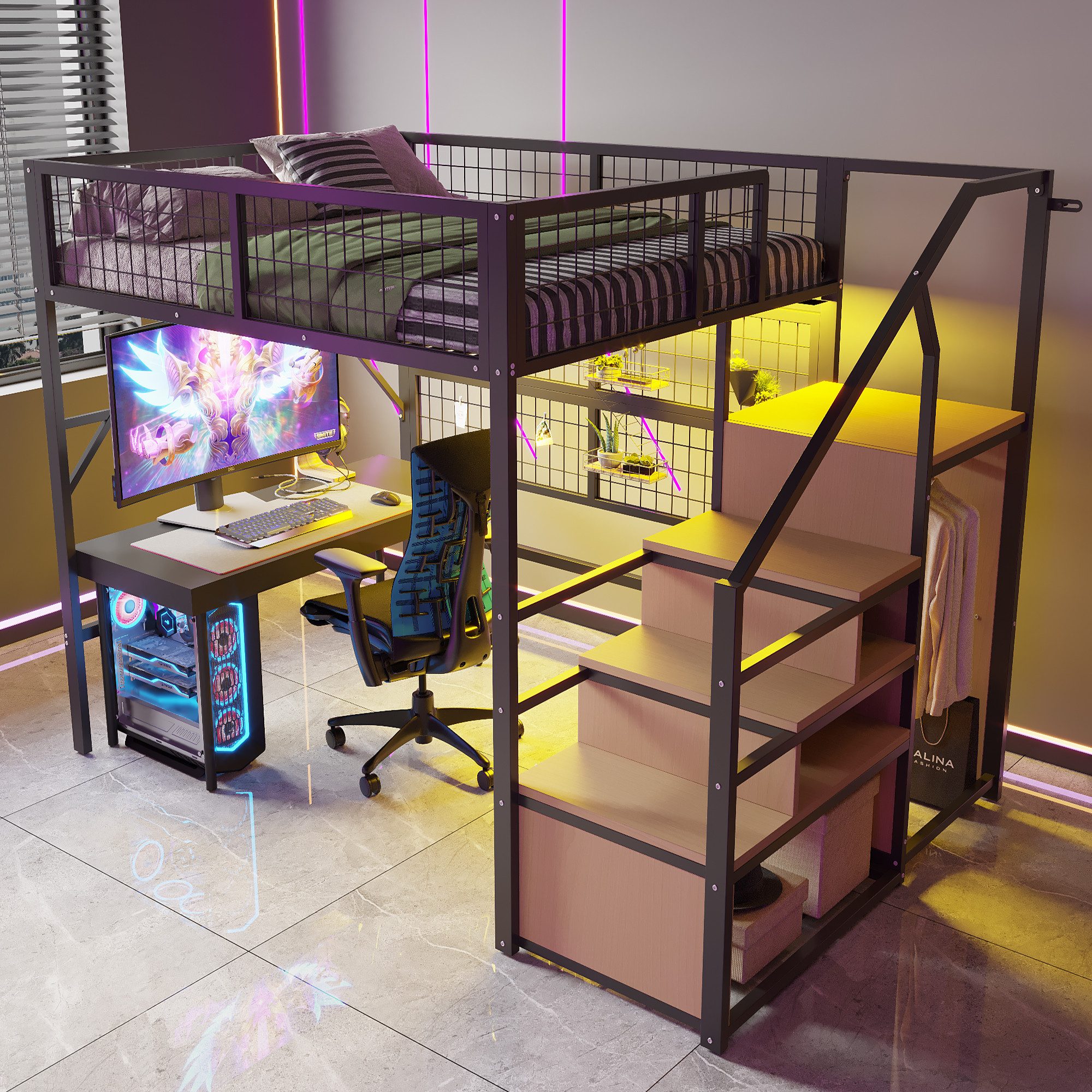 Ulife Hochbett Eisenbett Kinderbett Jugendbett mit günstig online kaufen