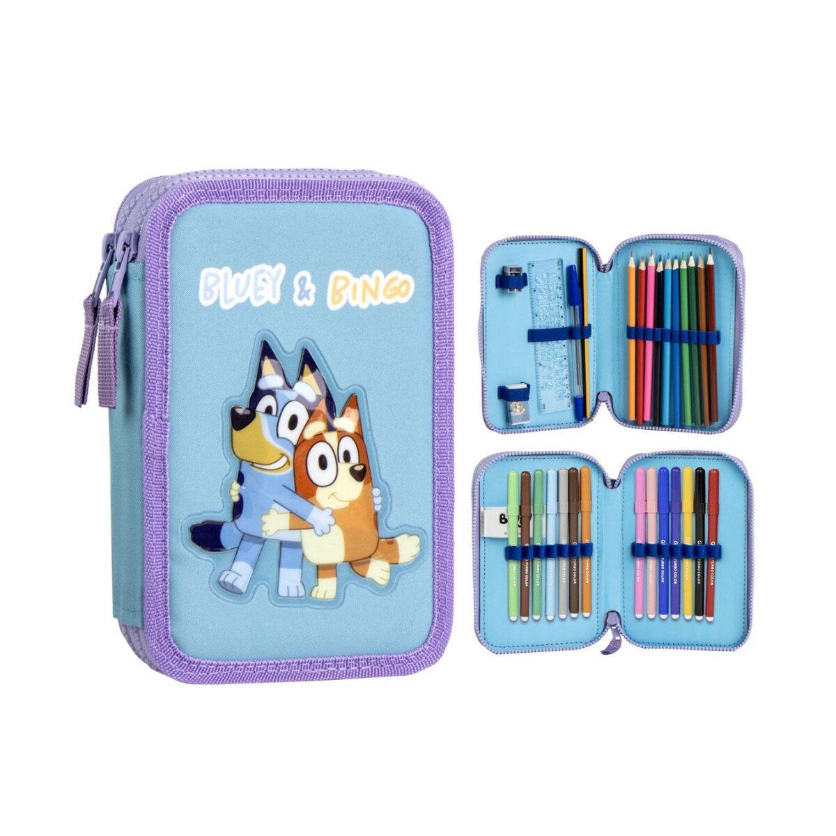 Disney Federmäppchen Bluey Federmäppchen 2-Fach gefüllt Bingo Etui Schule Kinder