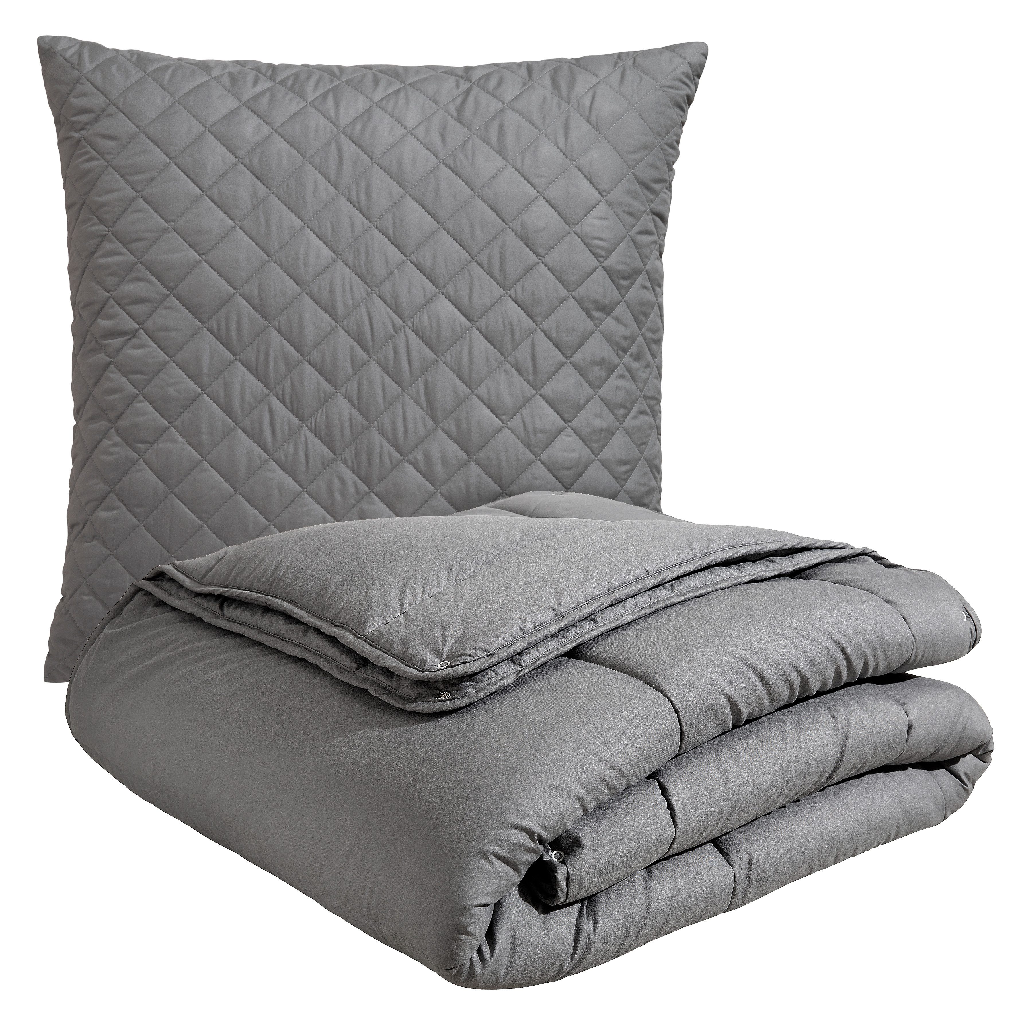 OTTO home Microfaserbettdecke + Microfaserkissen Clarra Spar Set, Decke + Kissen 135x200, 155x200 cm & weitere Größen, Set mit Kissen 40x80 cm, 80x80 cm, Sommer, Herbst, Winter in grau. Reduzierter Preis € 53,99. Unverbindliche Preisempfehlung € 89,90