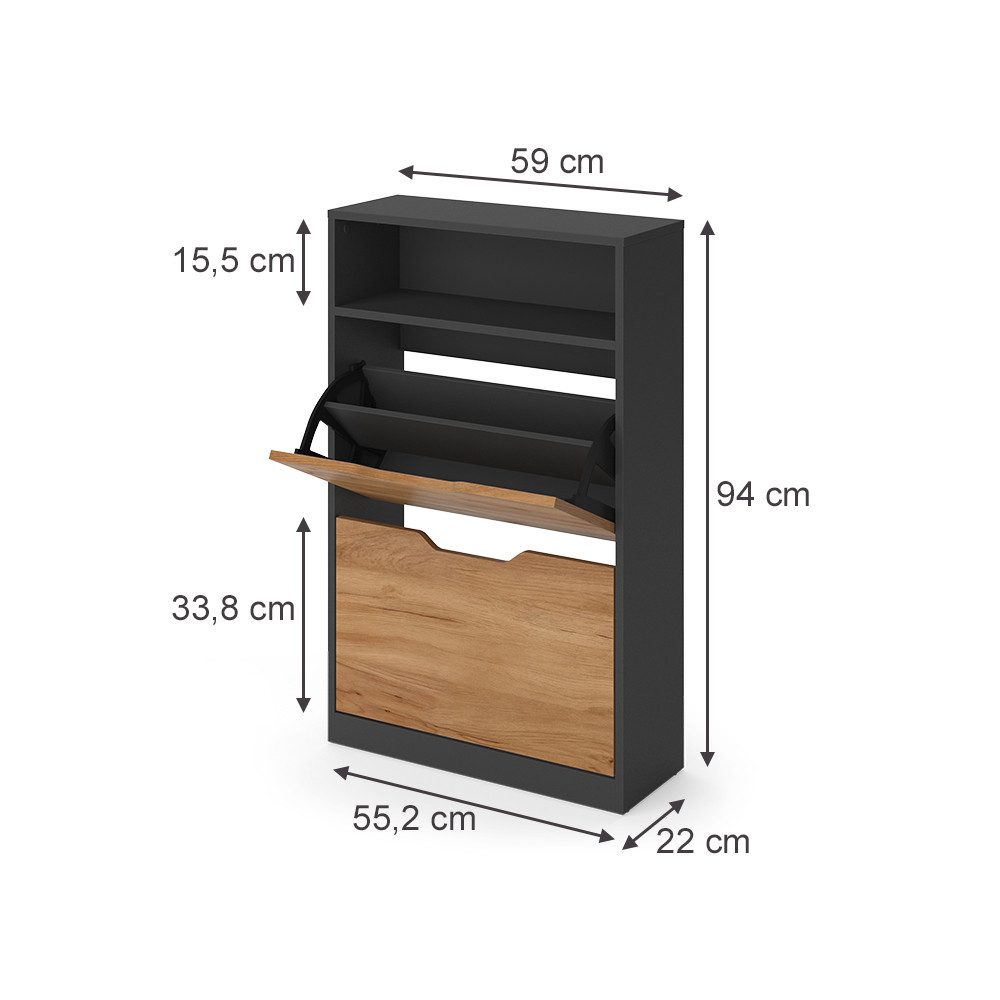 Vicco Schuhkipper Luca, Anthrazit/Goldkraft Eiche, 59 x 94 cm mit 2 Kippfächern (1 St)