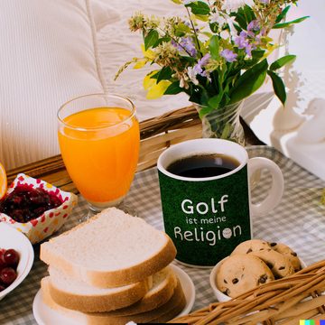 speecheese Tasse Golf ist meine Religion Kaffeebecher mit Golfmotiv