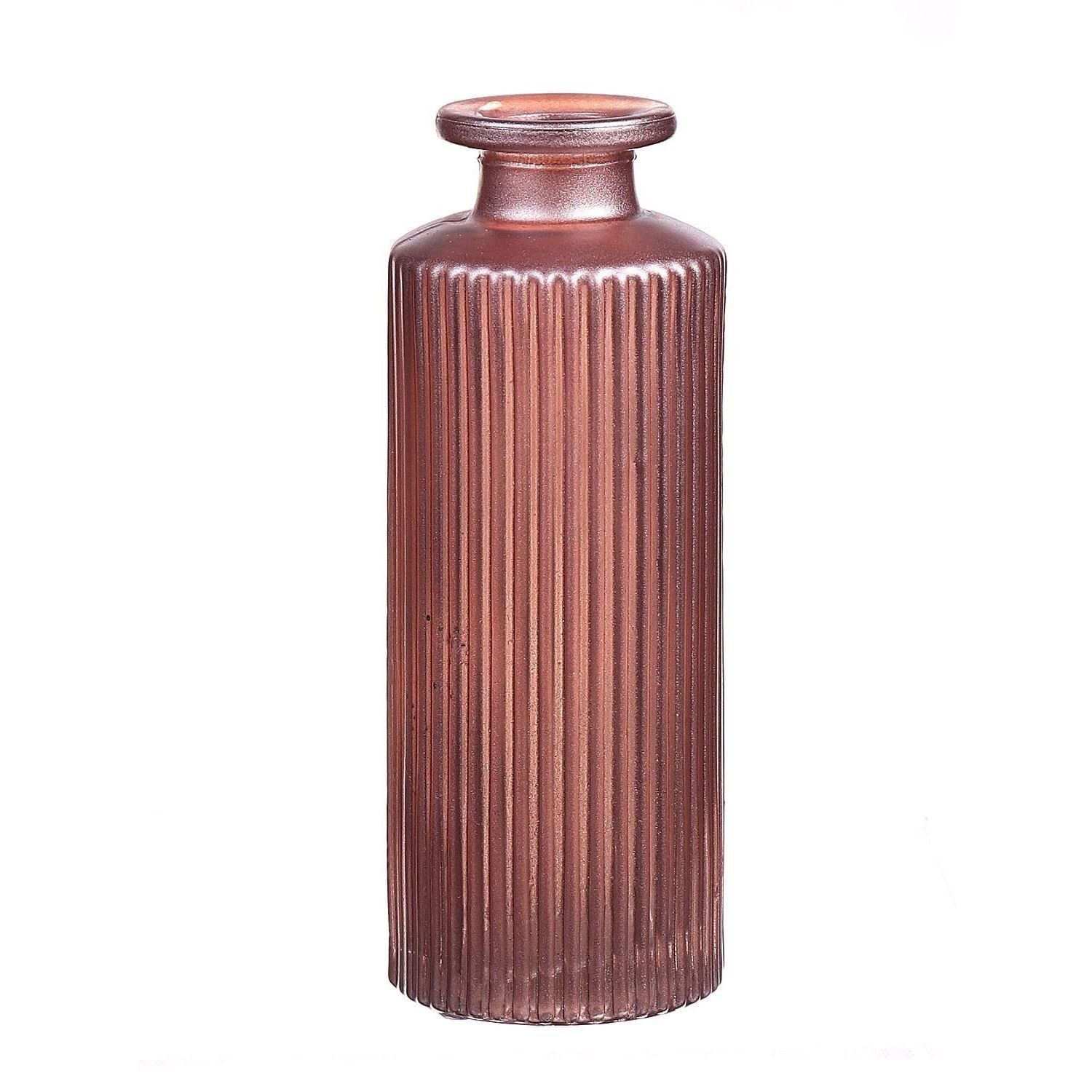 INNA-Glas Dekovase Flaschenvase Emanuela aus Glas, Rillenmuster, ros